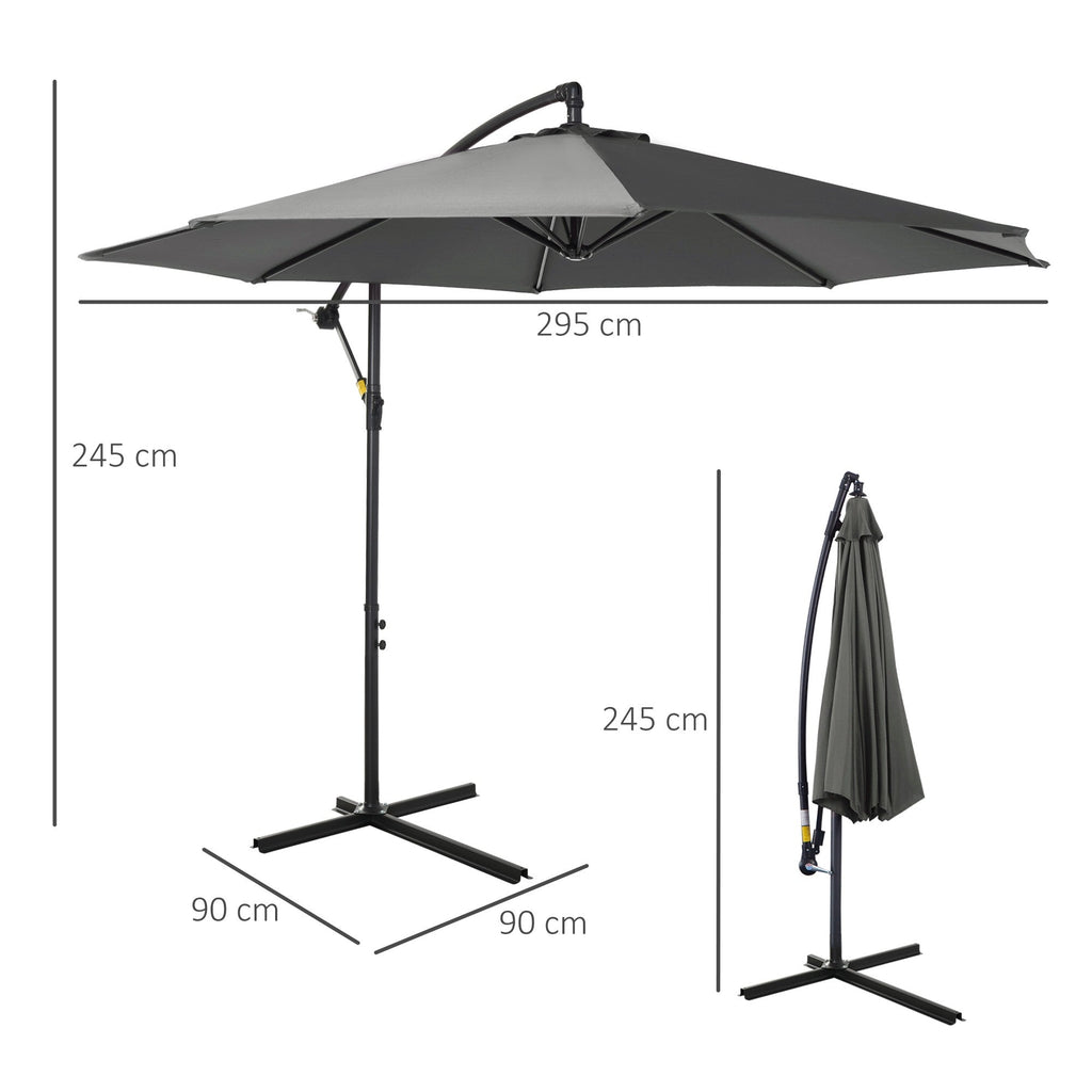 Easycomfort Ombrellone da Esterni 3x2.5 m Decentrato with Manovella, Struttura in Acciaio e Poliestere Anti-UV, Grigio