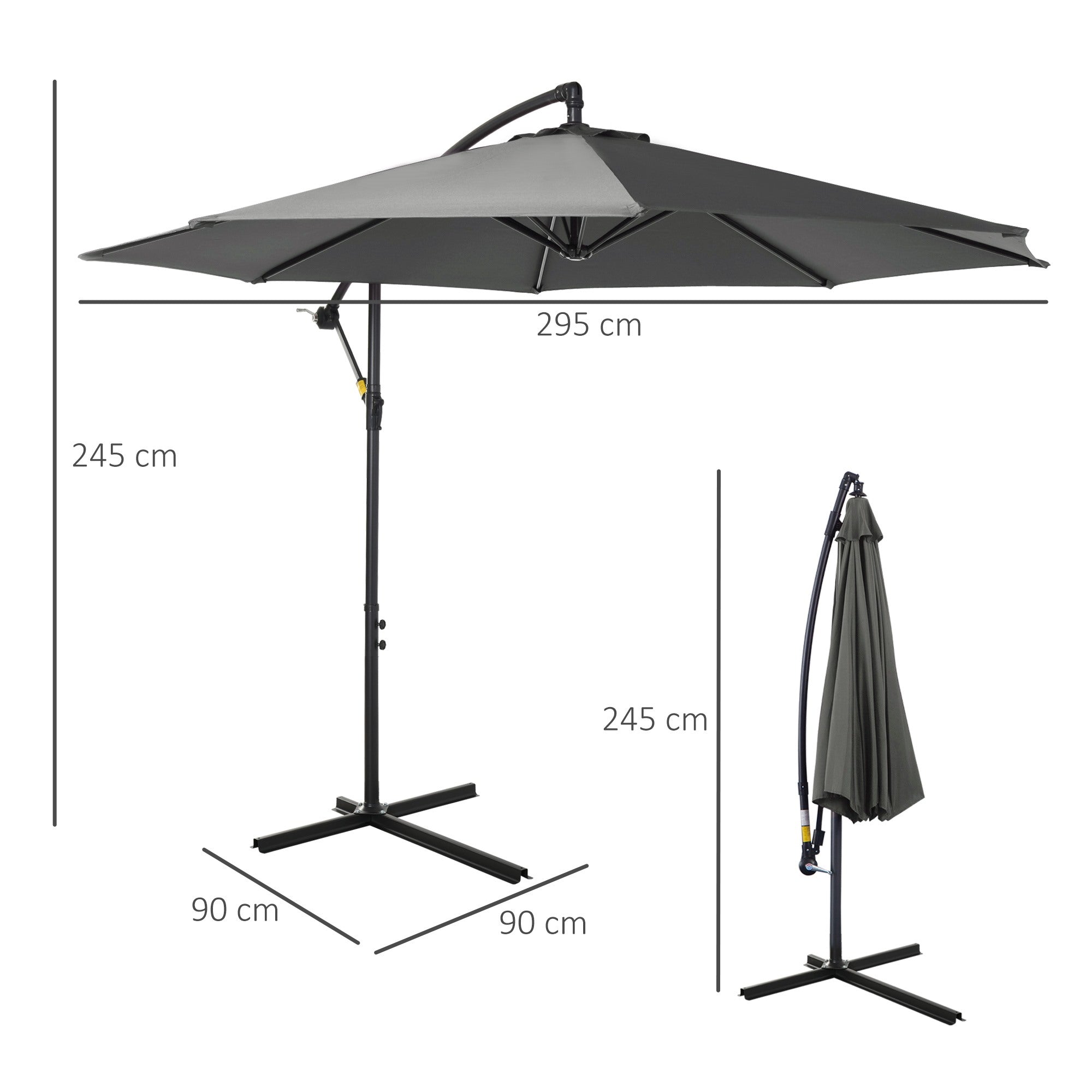 Easycomfort Ombrellone da Esterni 3x2.5 m Decentrato with Manovella, Struttura in Acciaio e Poliestere Anti-UV, Grigio