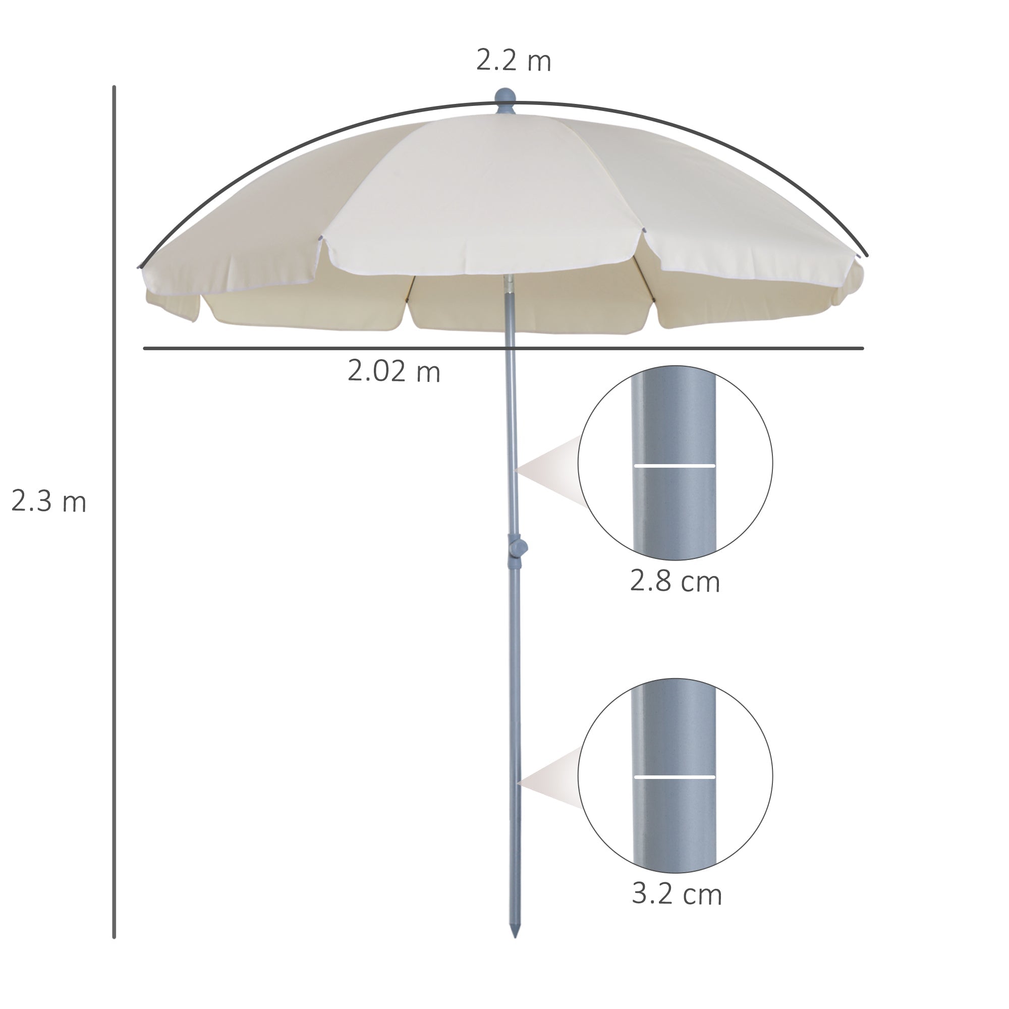 EASYCOMFORT Outdoor Umbrella 2x2.3 m Portable with Tilting Roof, in Metal and Polyester, Cream