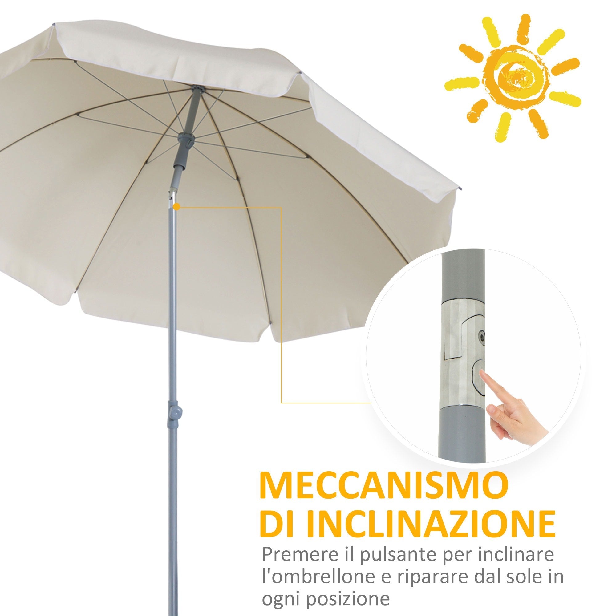 EASYCOMFORT Outdoor Umbrella 2x2.3 m Portable with Tilting Roof, in Metal and Polyester, Cream