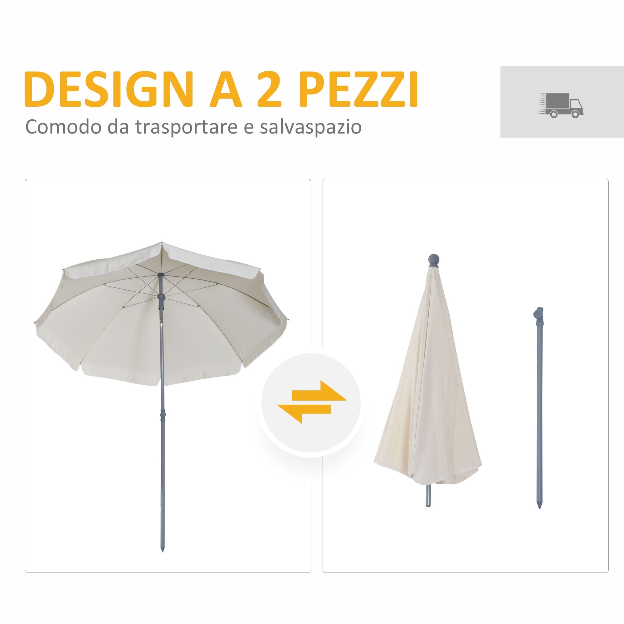 EASYCOMFORT Outdoor Umbrella 2x2.3 m Portable with Tilting Roof, in Metal and Polyester, Cream