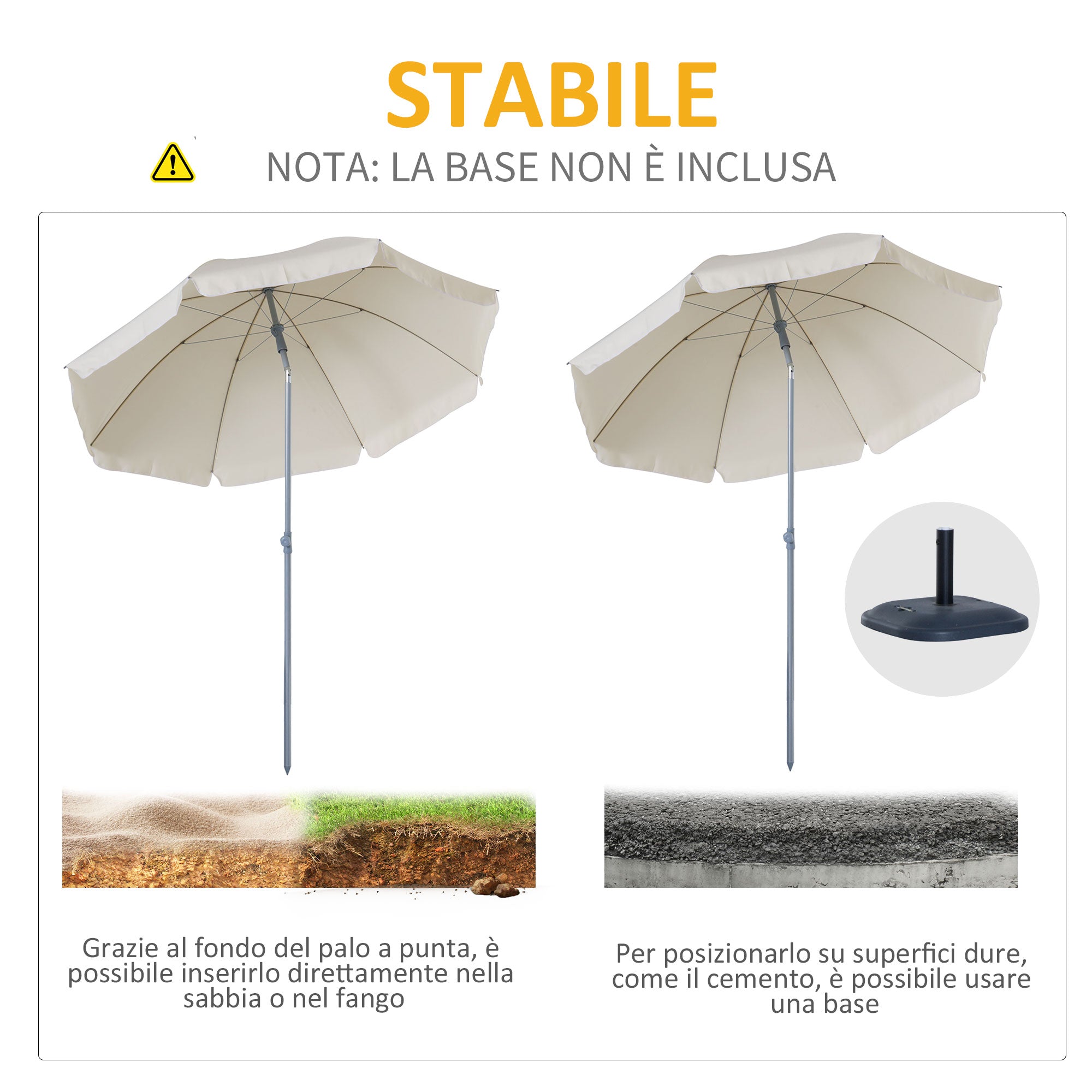 EASYCOMFORT Outdoor Umbrella 2x2.3 m Portable with Tilting Roof, in Metal and Polyester, Cream