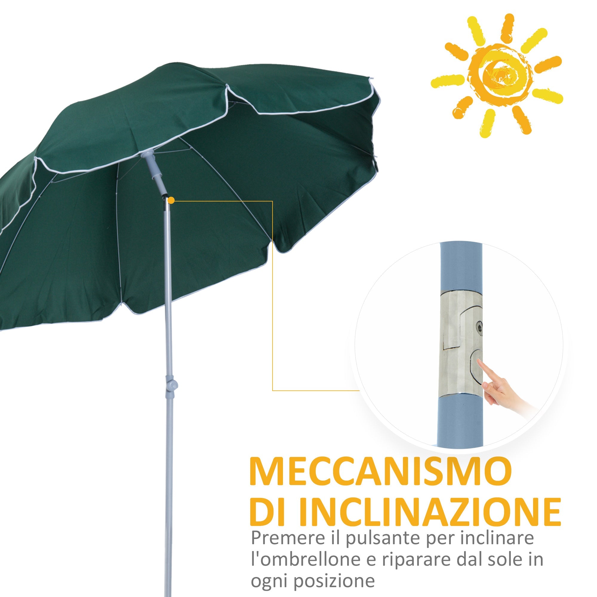 EASYCOMFORT Outdoor Umbrella 2x2.3 m Portable and with Tilting Roof in Dark Green Polyester