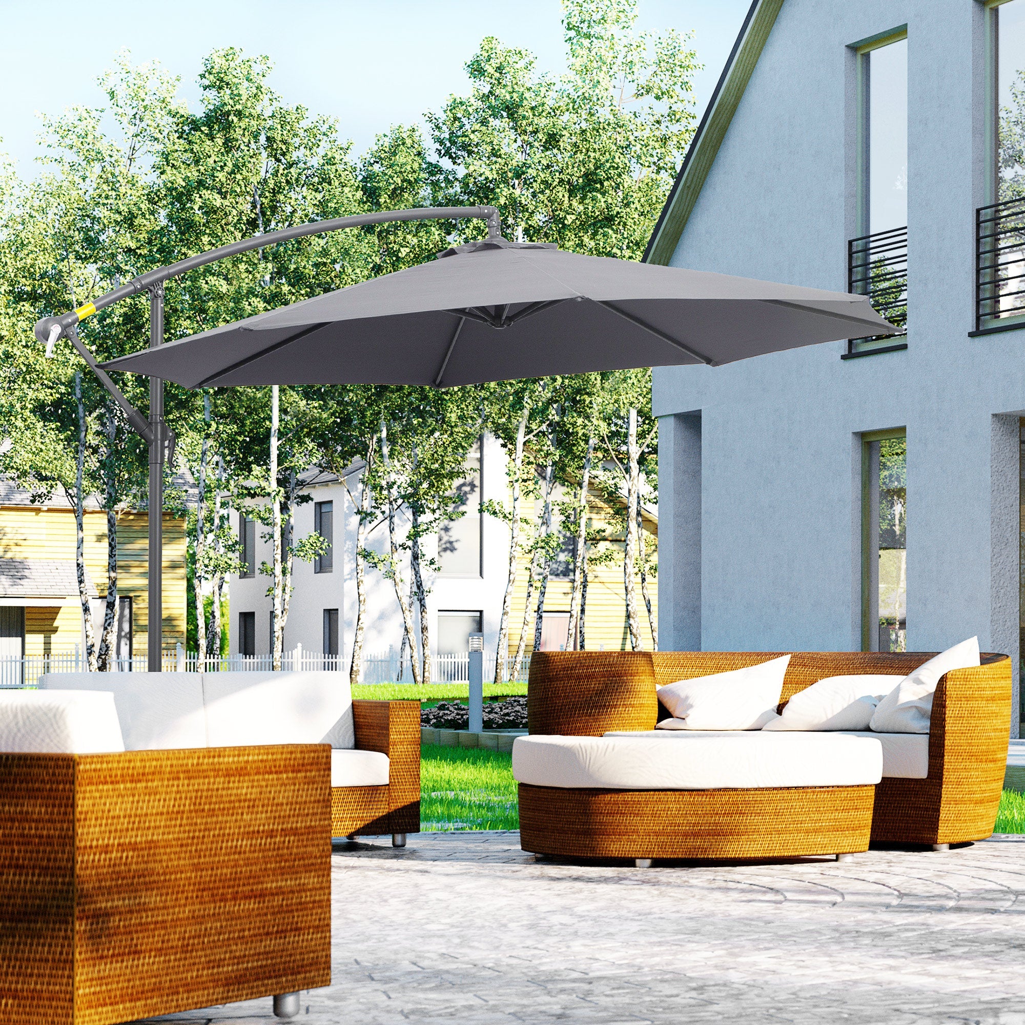 EASYCOMFORT Garden Umbrella 3x2.6 m Arm and Tilting with Crank, in Steel and Gray Polyester