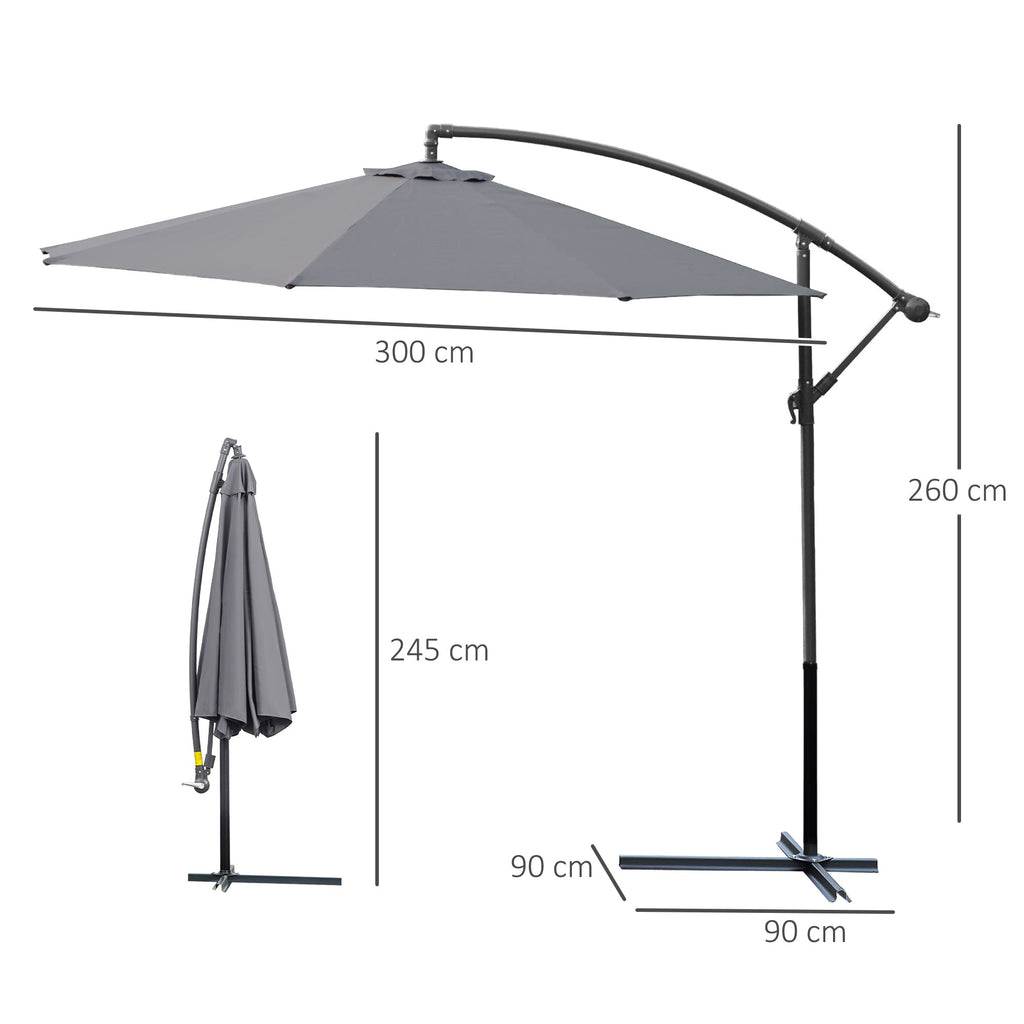 EASYCOMFORT Garden Umbrella 3x2.6 m Arm and Tilting with Crank, in Steel and Gray Polyester