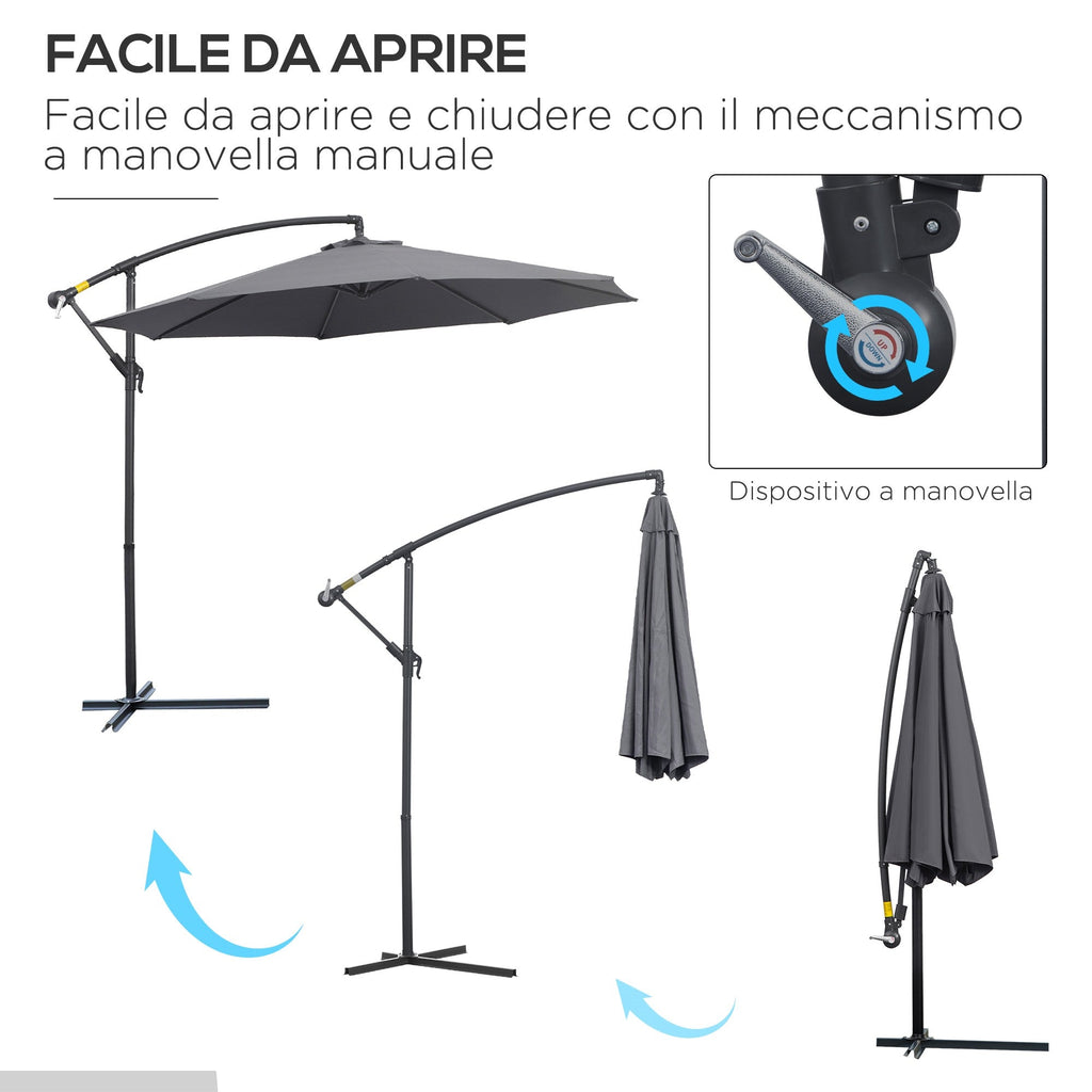 EASYCOMFORT Garden Umbrella 3x2.6 m Arm and Tilting with Crank, in Steel and Gray Polyester