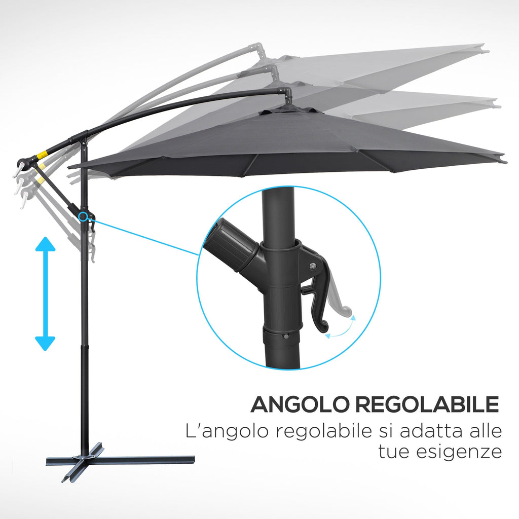 EASYCOMFORT Garden Umbrella 3x2.6 m Arm and Tilting with Crank, in Steel and Gray Polyester