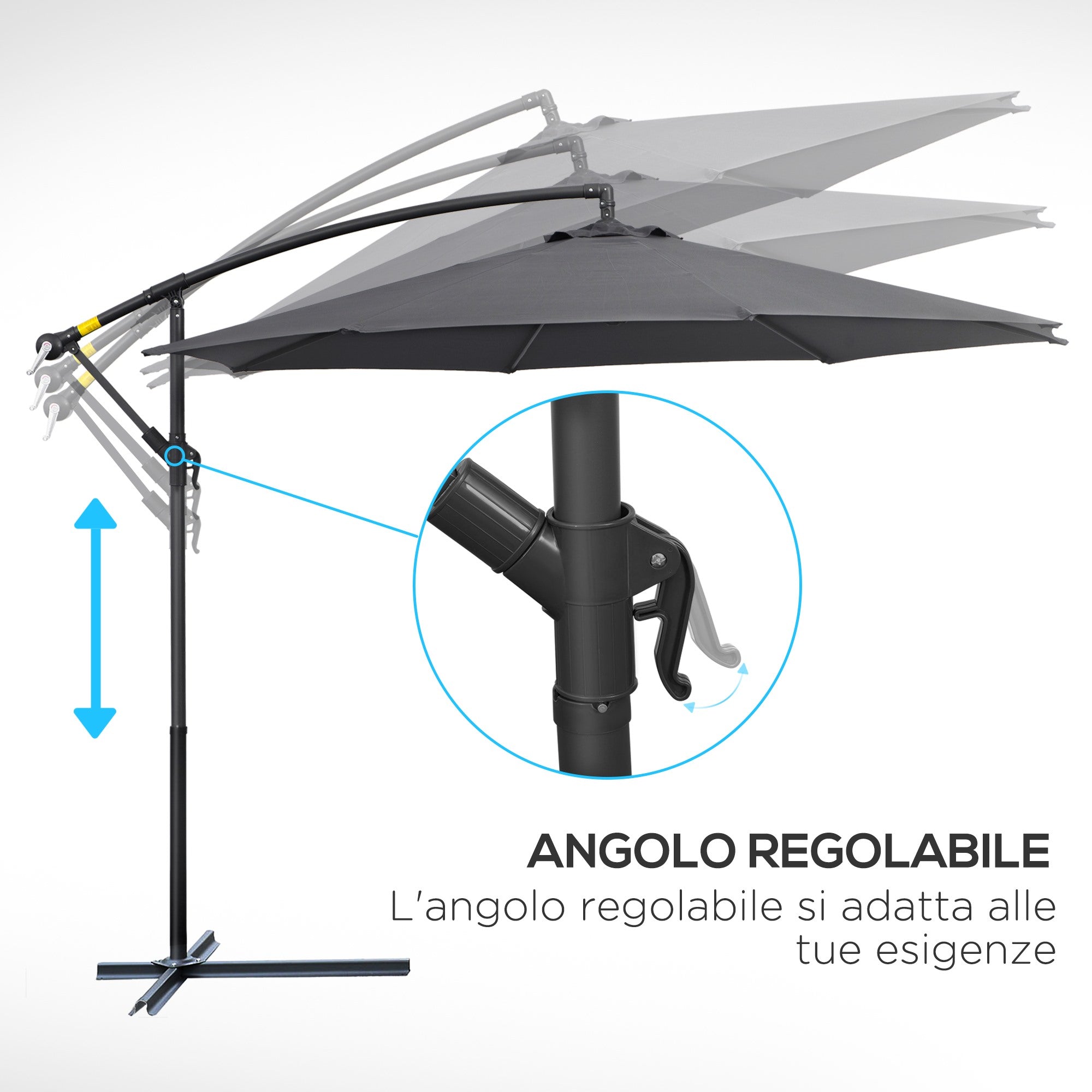 EASYCOMFORT Garden Umbrella 3x2.6 m Arm and Tilting with Crank, in Steel and Gray Polyester