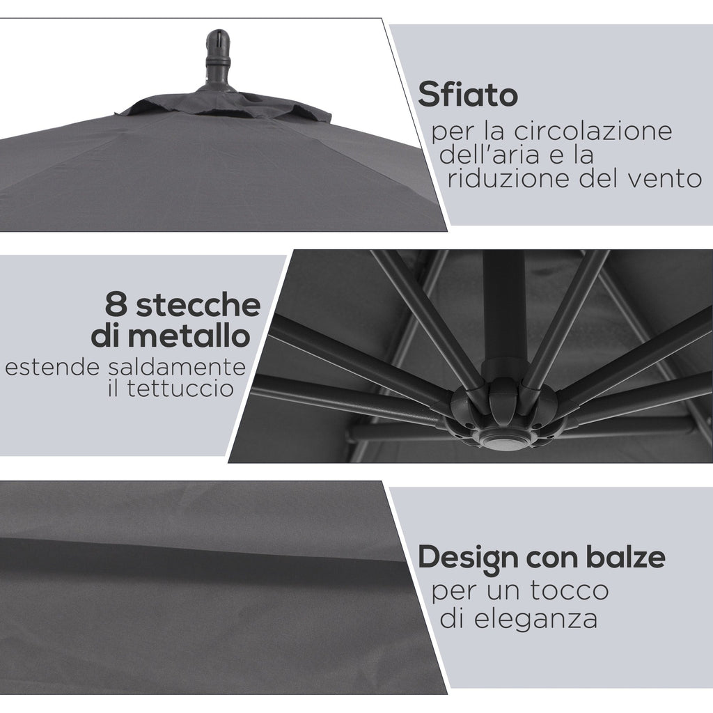 EASYCOMFORT Garden Umbrella 3x2.6 m Arm and Tilting with Crank, in Steel and Gray Polyester