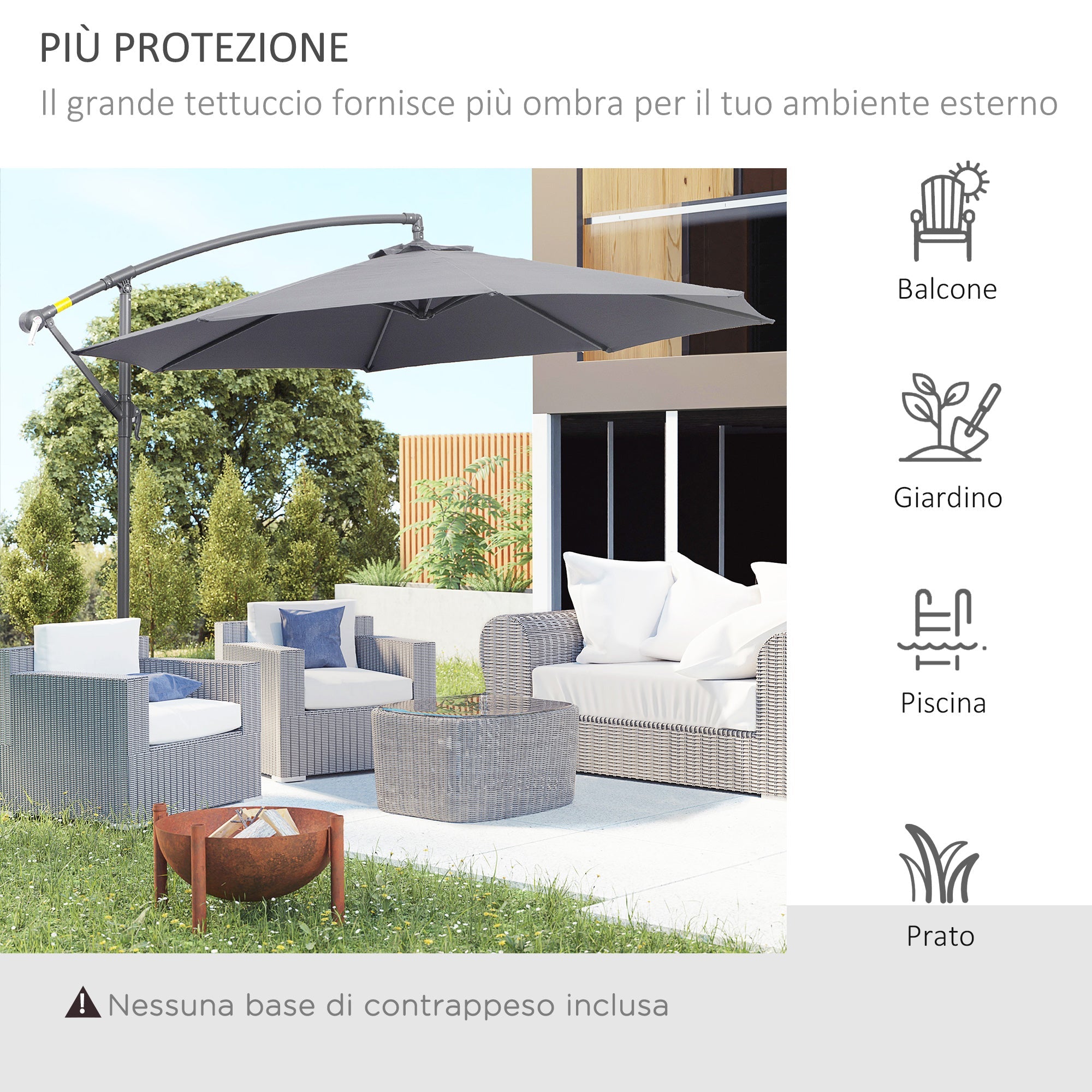 EASYCOMFORT Garden Umbrella 3x2.6 m Arm and Tilting with Crank, in Steel and Gray Polyester