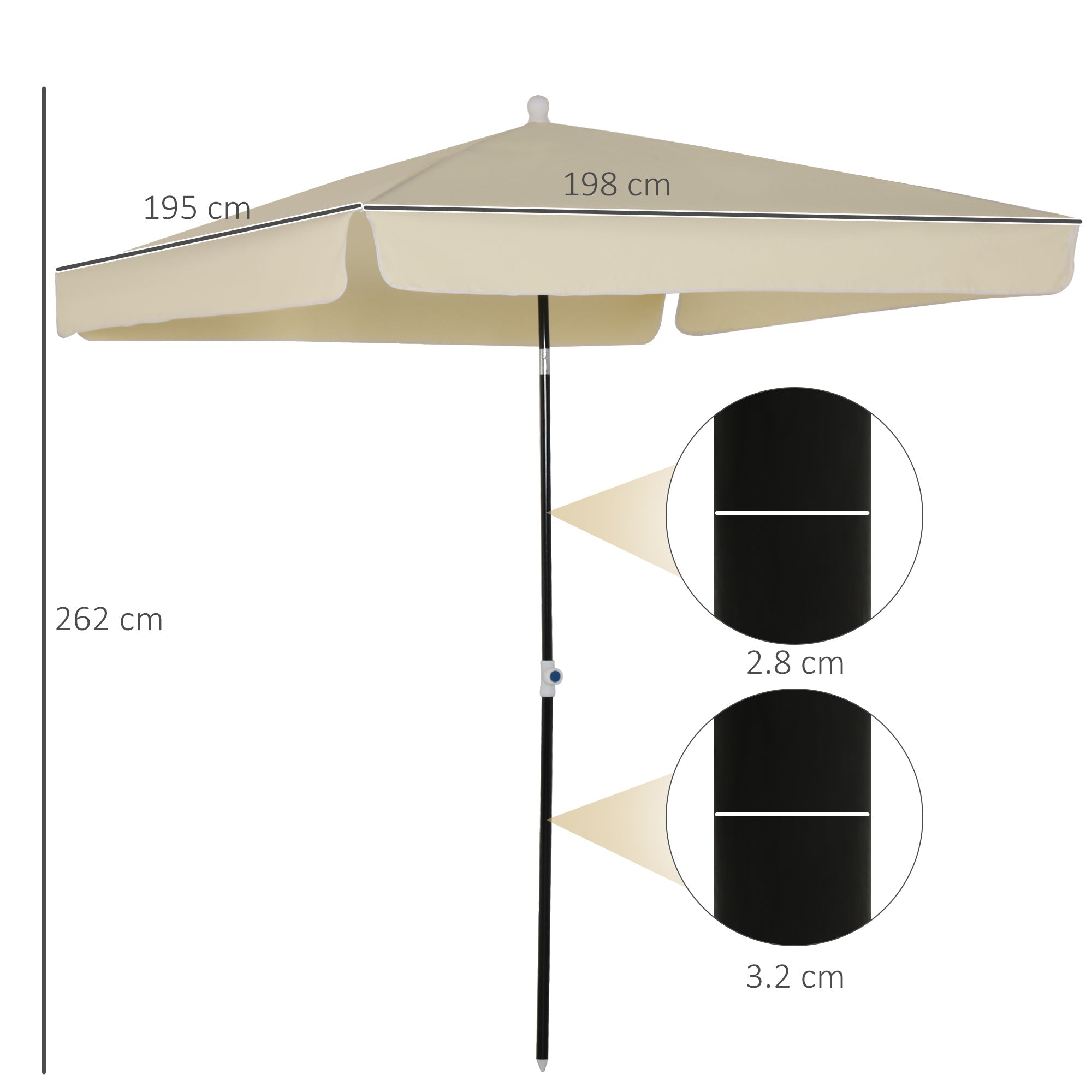 EASYCOMFORT 2x2 m Outdoor Umbrella with Square Canopy, Adjustable and Portable Structure, Cream