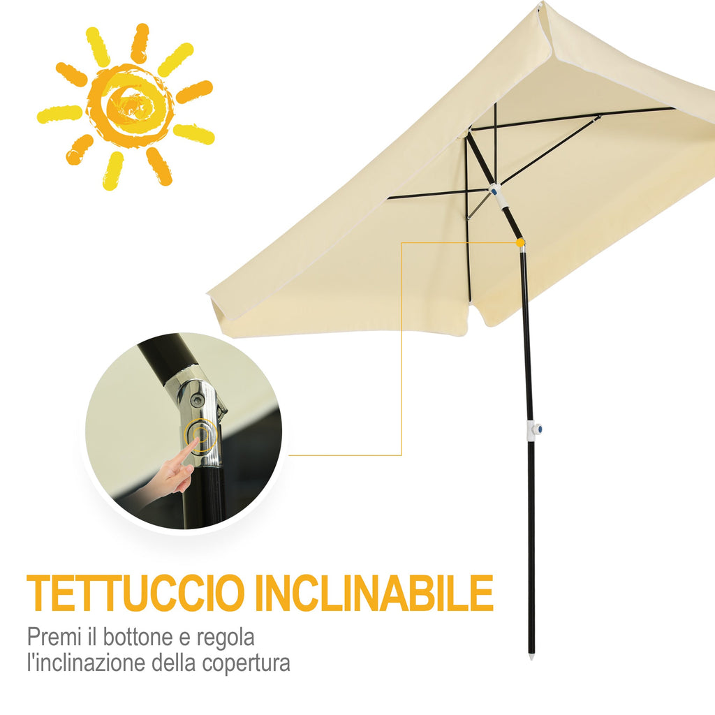 EASYCOMFORT 2x2 m Outdoor Umbrella with Square Canopy, Adjustable and Portable Structure, Cream