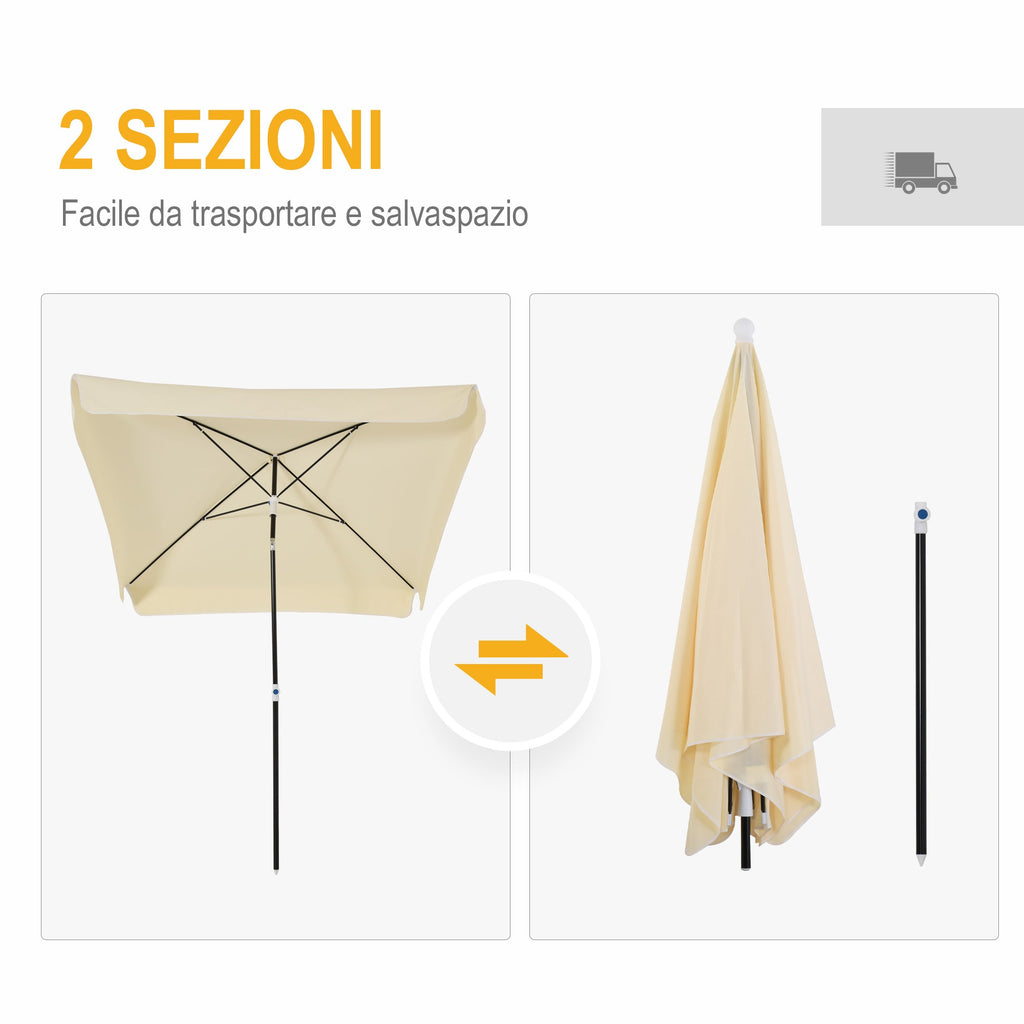 EASYCOMFORT 2x2 m Outdoor Umbrella with Square Canopy, Adjustable and Portable Structure, Cream