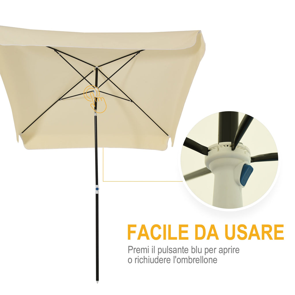 EASYCOMFORT 2x2 m Outdoor Umbrella with Square Canopy, Adjustable and Portable Structure, Cream