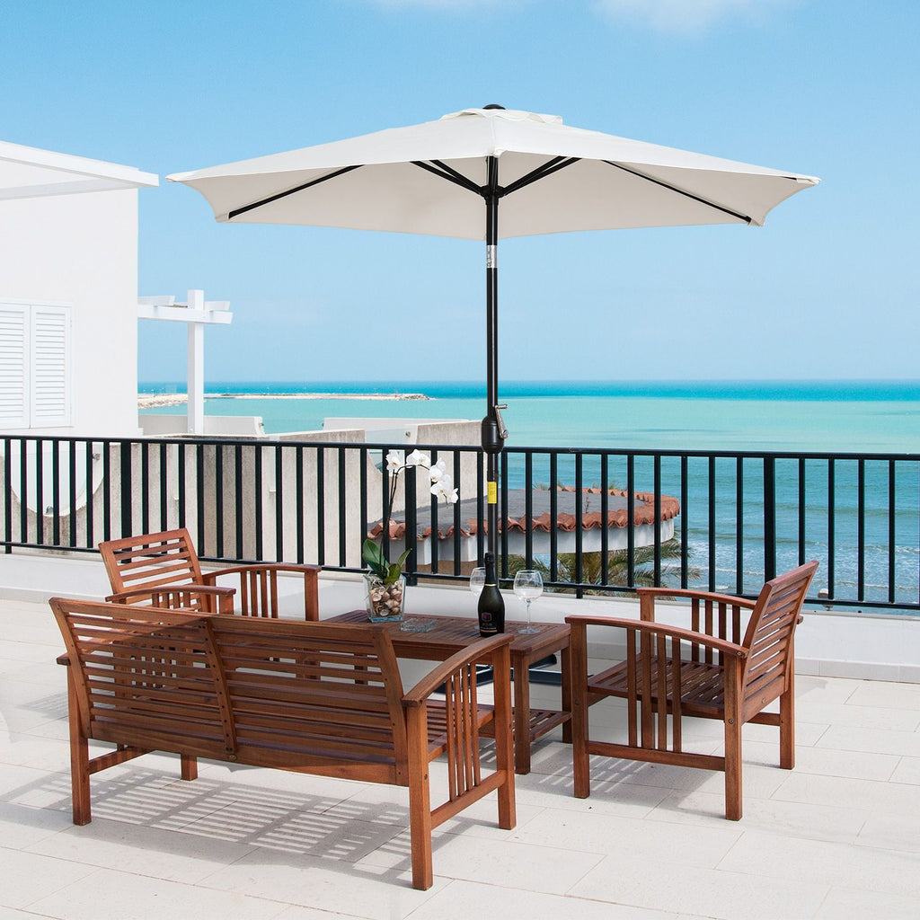 EASYCOMFORT Tilting Garden Umbrella with Crank Opening, Metal Pole and 8 Ribs, Cream White ?227cm
