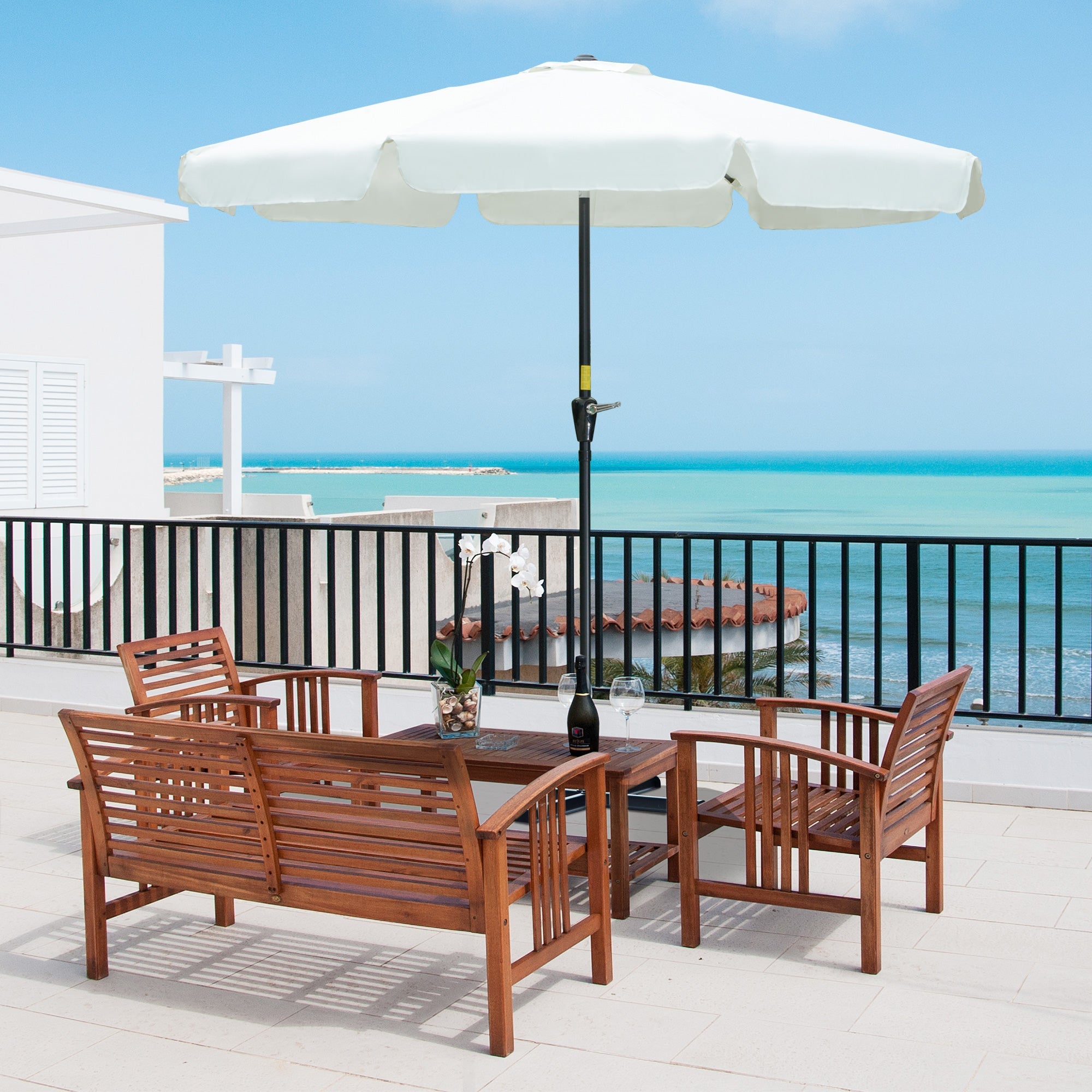 EASYCOMFORT Garden and Terrace Umbrella Ø2.7x2.5 m Round with Tilting Head and Resistant to UV Rays 50+, Beige
