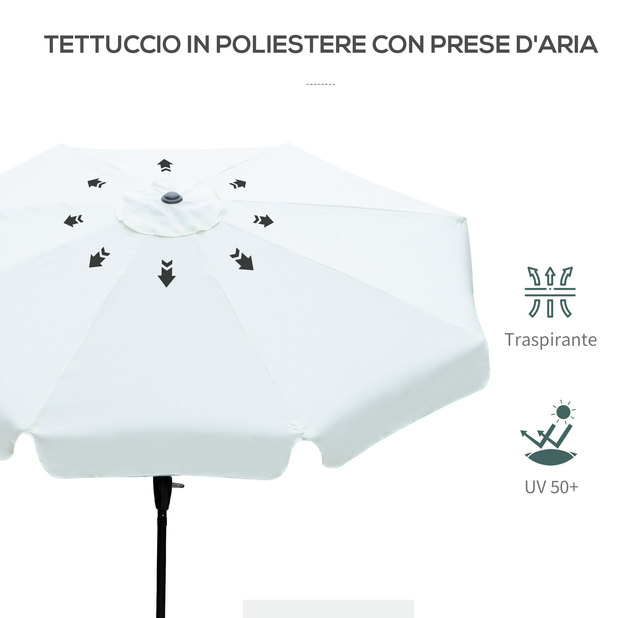 EASYCOMFORT Garden and Terrace Umbrella Ø2.7x2.5 m Round with Tilting Head and Resistant to UV Rays 50+, Beige