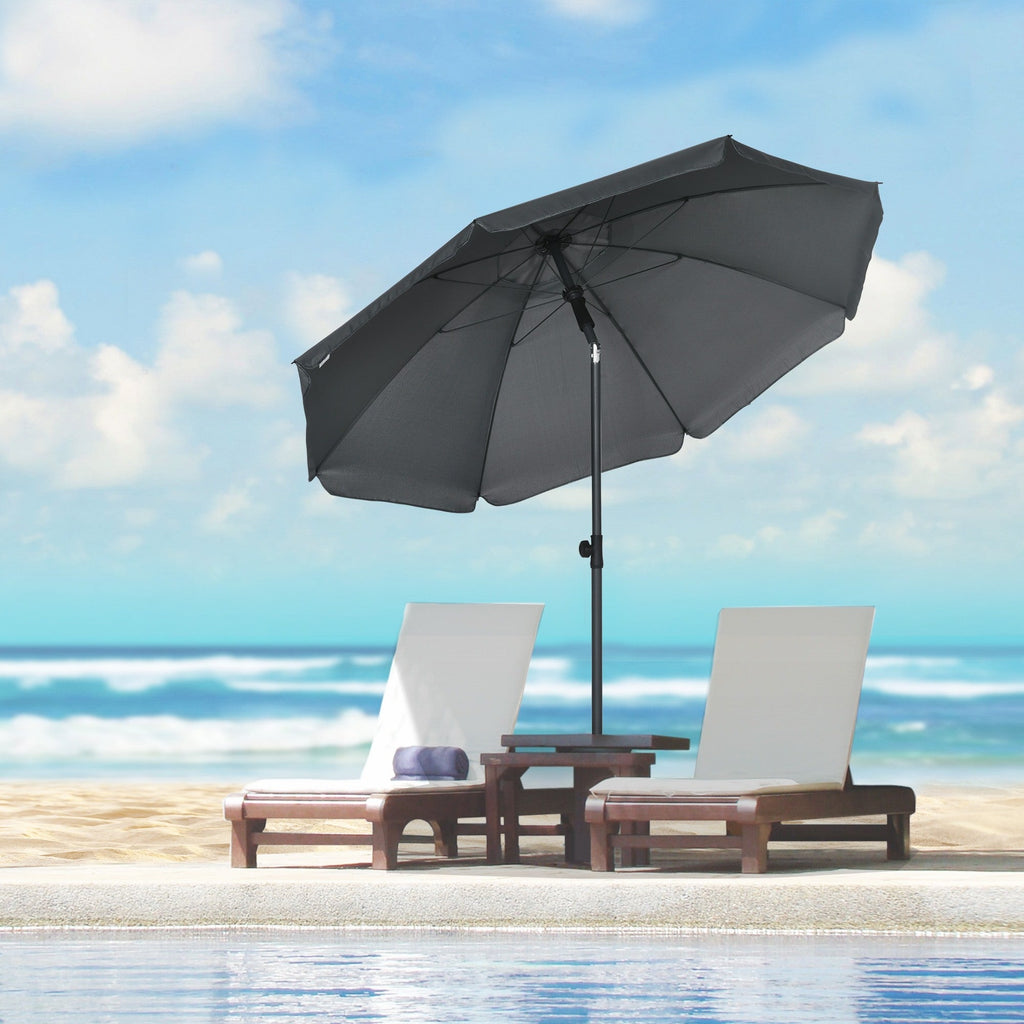 EASYCOMFORT Beach Umbrella 1.8x2 m, in Polyester and Steel with 8 ribs with 45° reclining, Gray