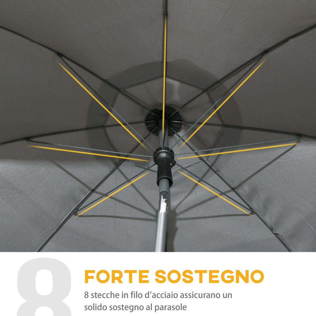 EASYCOMFORT Beach Umbrella 1.8x2 m, in Polyester and Steel with 8 ribs with 45° reclining, Gray