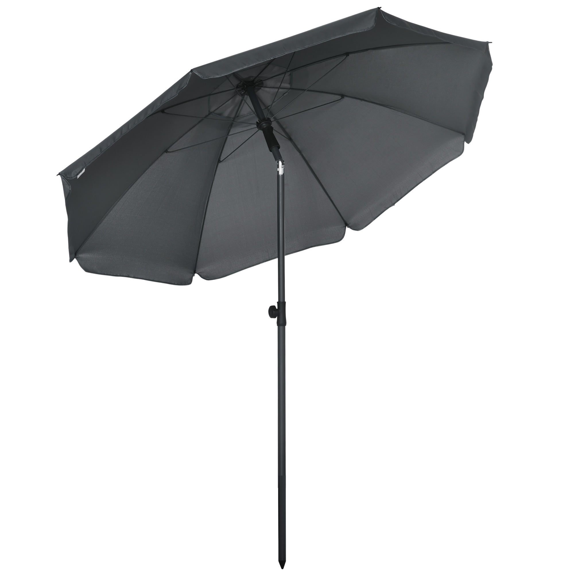 EASYCOMFORT Beach Umbrella 1.8x2 m, in Polyester and Steel with 8 ribs with 45° reclining, Gray