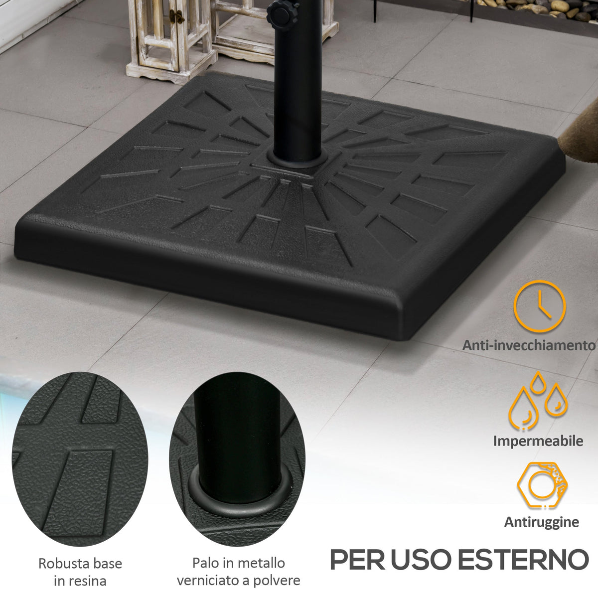 EasyComfort Base parasolvoet 19 kg, 51x51x32 cm voor palen Ø32/Ø38/Ø48 mm, zwart