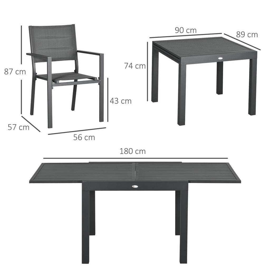 Easycomfort Set da Giardino with Tavolo Allungabile in Alluminio e 6 Sedie with Seduta Traspirante, Grigio