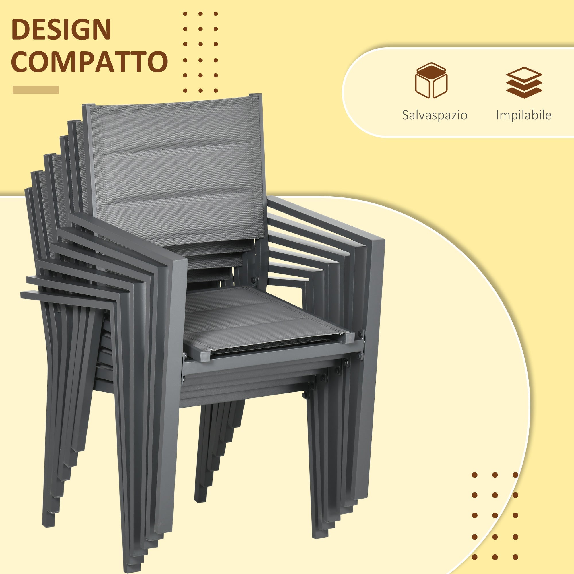 Easycomfort Set da Giardino with Tavolo Allungabile in Alluminio e 6 Sedie with Seduta Traspirante, Grigio