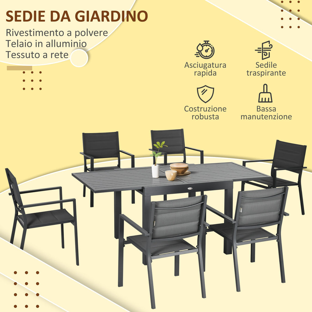 Easycomfort Set da Giardino with Tavolo Allungabile in Alluminio e 6 Sedie with Seduta Traspirante, Grigio