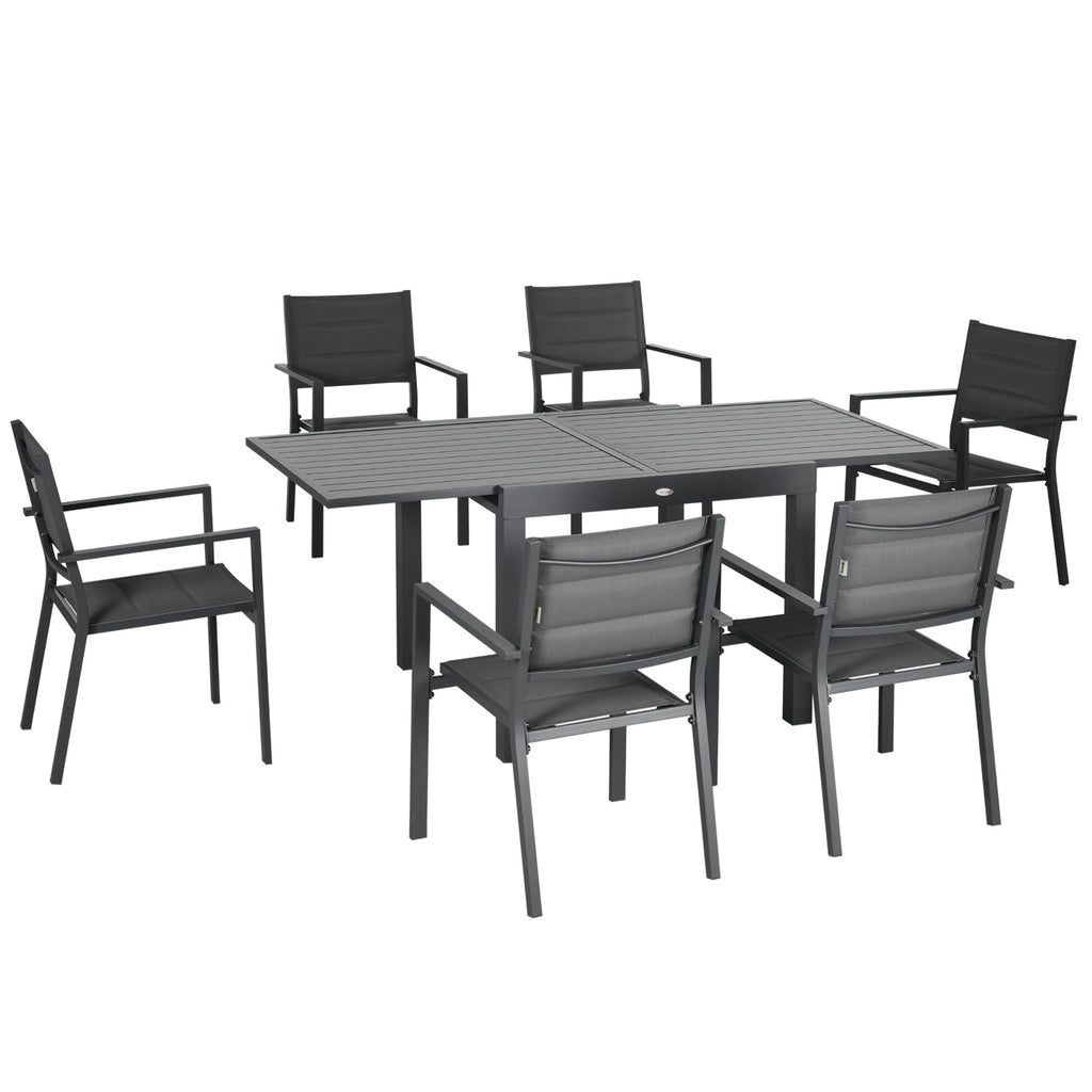 Easycomfort Set da Giardino with Tavolo Allungabile in Alluminio e 6 Sedie with Seduta Traspirante, Grigio