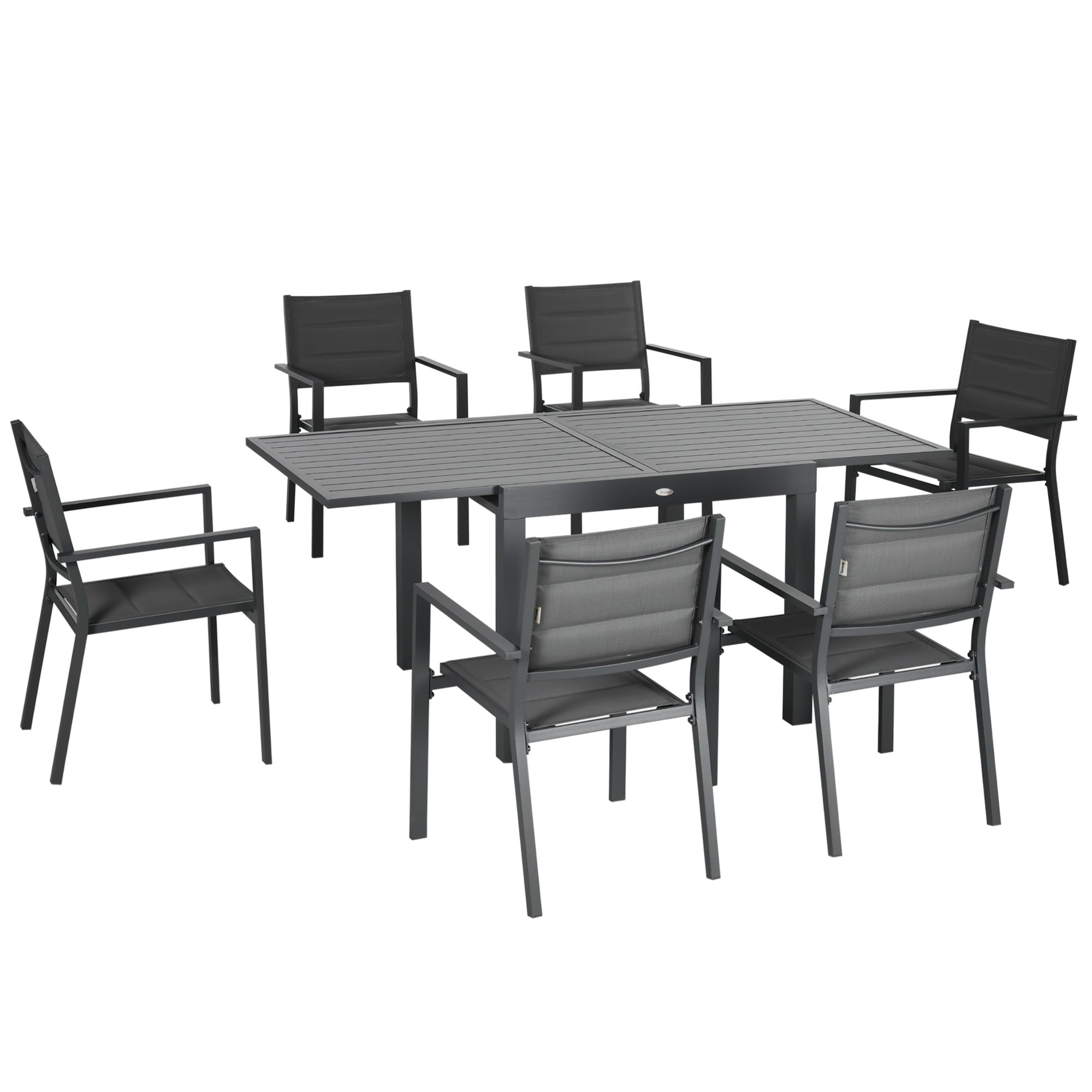 Easycomfort Set da Giardino with Tavolo Allungabile in Alluminio e 6 Sedie with Seduta Traspirante, Grigio