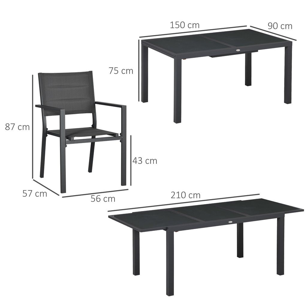 Easycomfort Set da Giardino with Tavolo Allungabile in Vetro e 6 Sedie with Seduta Traspirante, Grigio Scuro