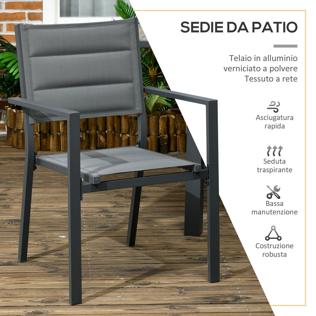Easycomfort Set da Giardino with Tavolo Allungabile in Vetro e 6 Sedie with Seduta Traspirante, Grigio Scuro