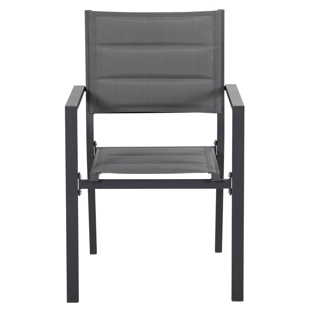 Easycomfort Set da Giardino with Tavolo Allungabile in Vetro e 6 Sedie with Seduta Traspirante, Grigio Scuro