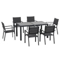 Easycomfort Set da Giardino with Tavolo Allungabile in Vetro e 6 Sedie with Seduta Traspirante, Grigio Scuro