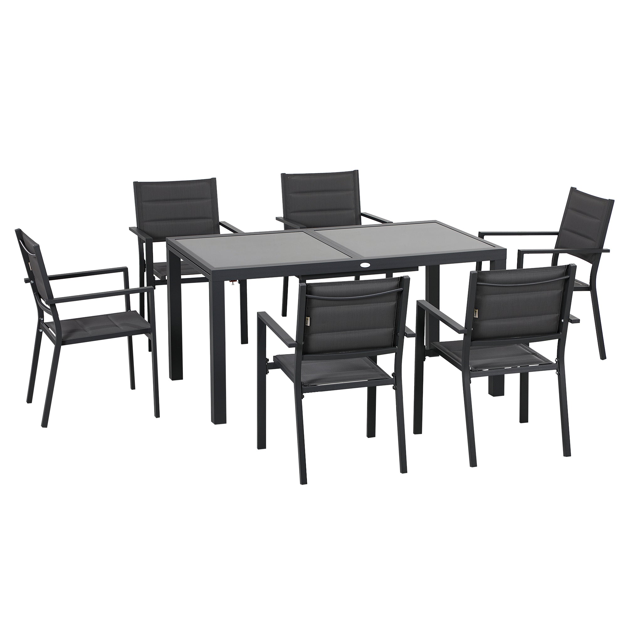 Easycomfort Set da Giardino with Tavolo Allungabile in Vetro e 6 Sedie with Seduta Traspirante, Grigio Scuro