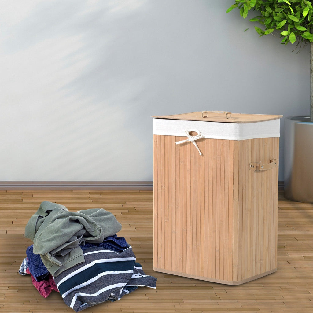 Easycomfort – Cesta Portabiancheria in Bambù with Coperchio e Fodera Rimovibile 40 x 30 x 60cm Naturale