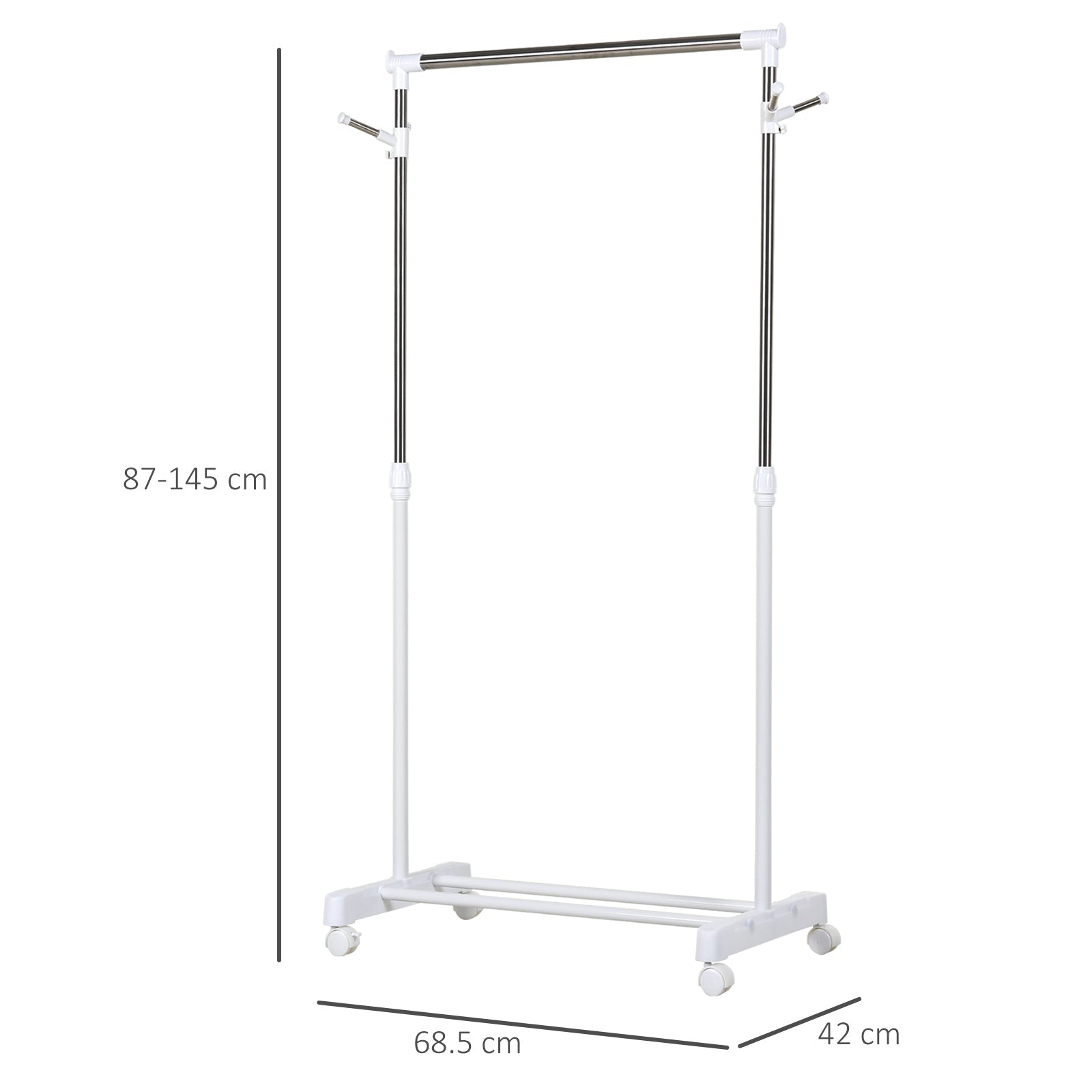 EasyComfort kledingrek verstelbaar met wielen 68.5x42x87-145 cm, draagkracht 15 kg