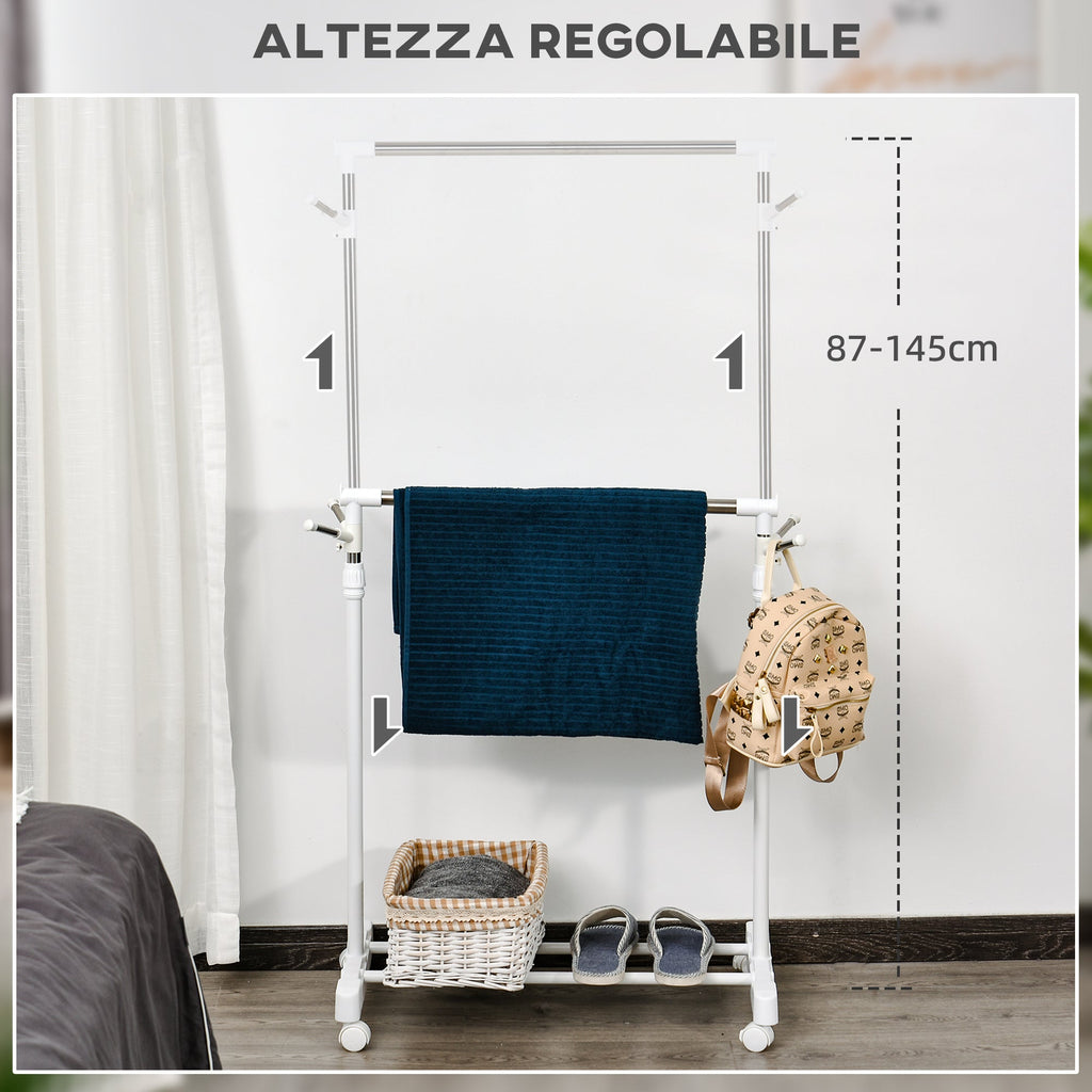 EasyComfort kledingrek verstelbaar met wielen 68.5x42x87-145 cm, draagkracht 15 kg