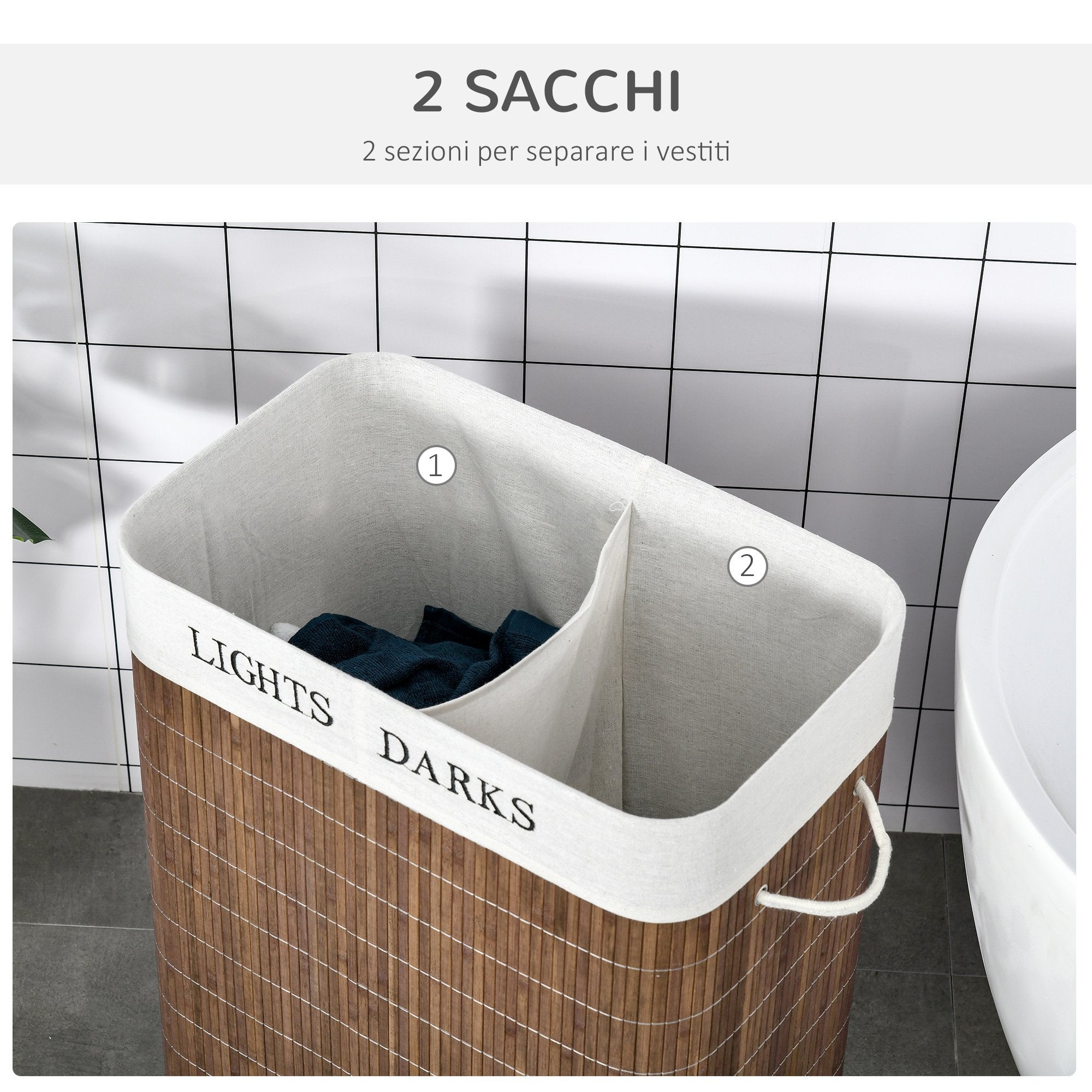 EasyComfort Wasmand bamboe 100L (2 vakken)