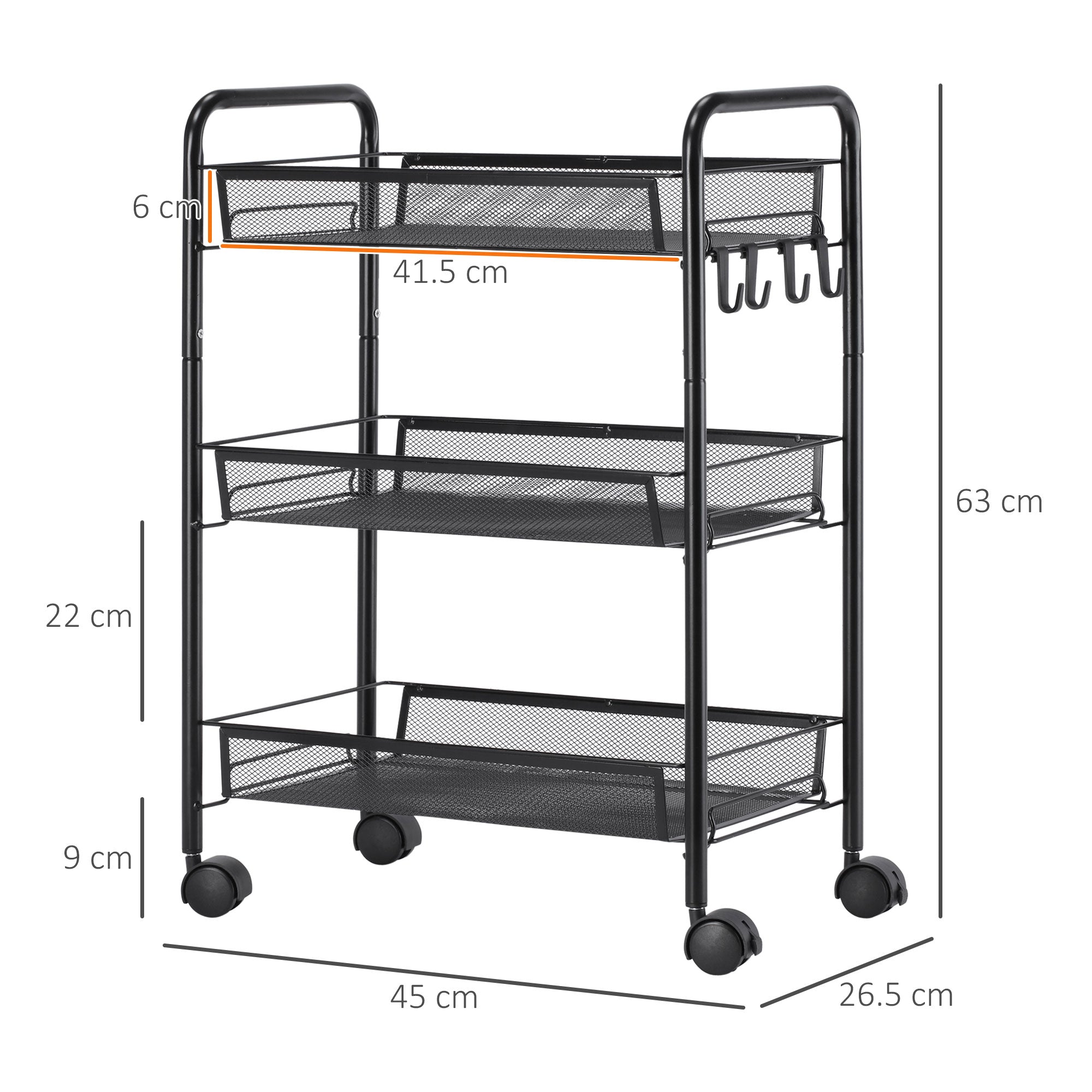 EasyComfort 3-laags keukentrolley 41.5Lx26.5x63 cm