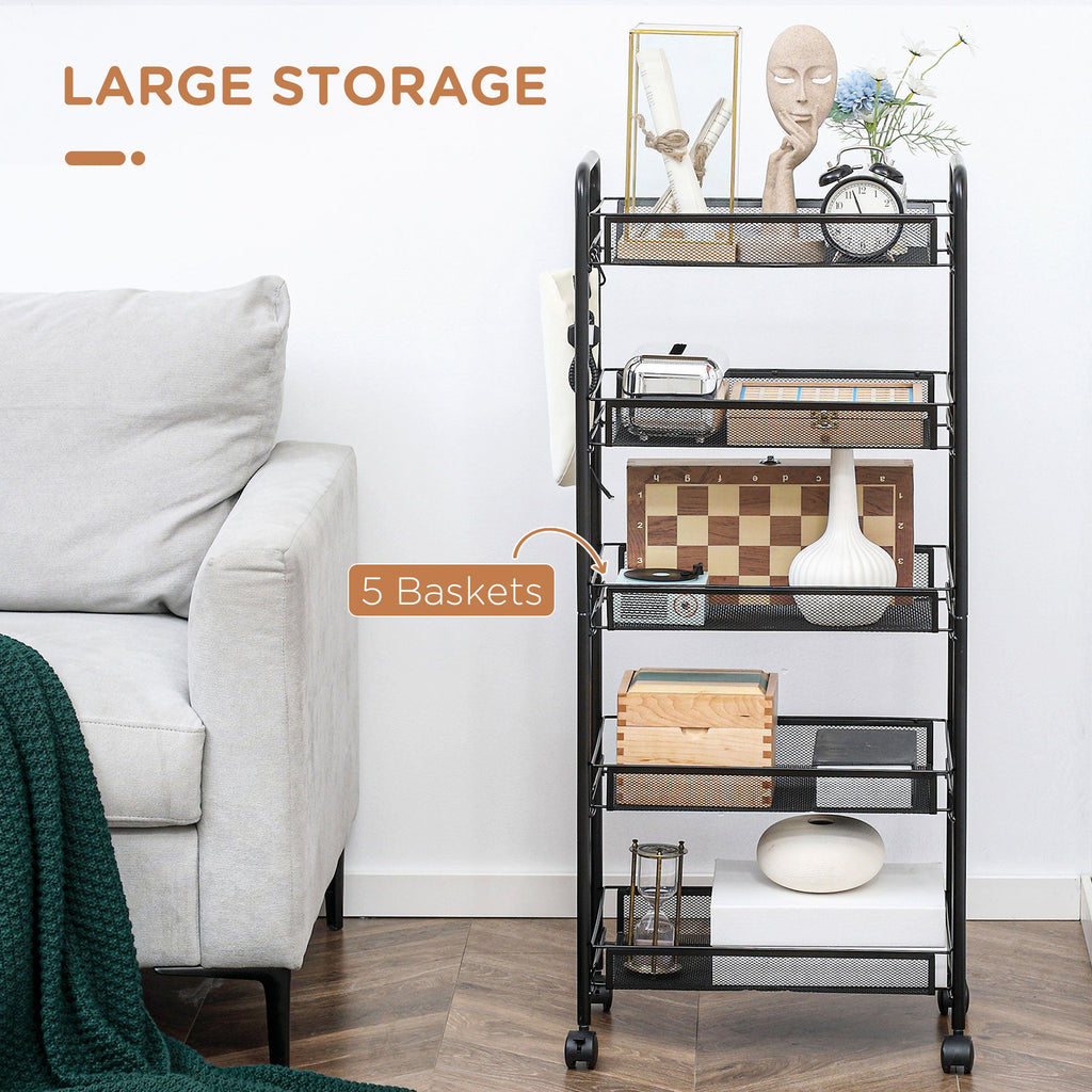 Easycomfort Carrello da Cucina Salvaspazio a 5 Livelli with Cestini a Rete in Acciaio, 45x26.5x106cm, black
