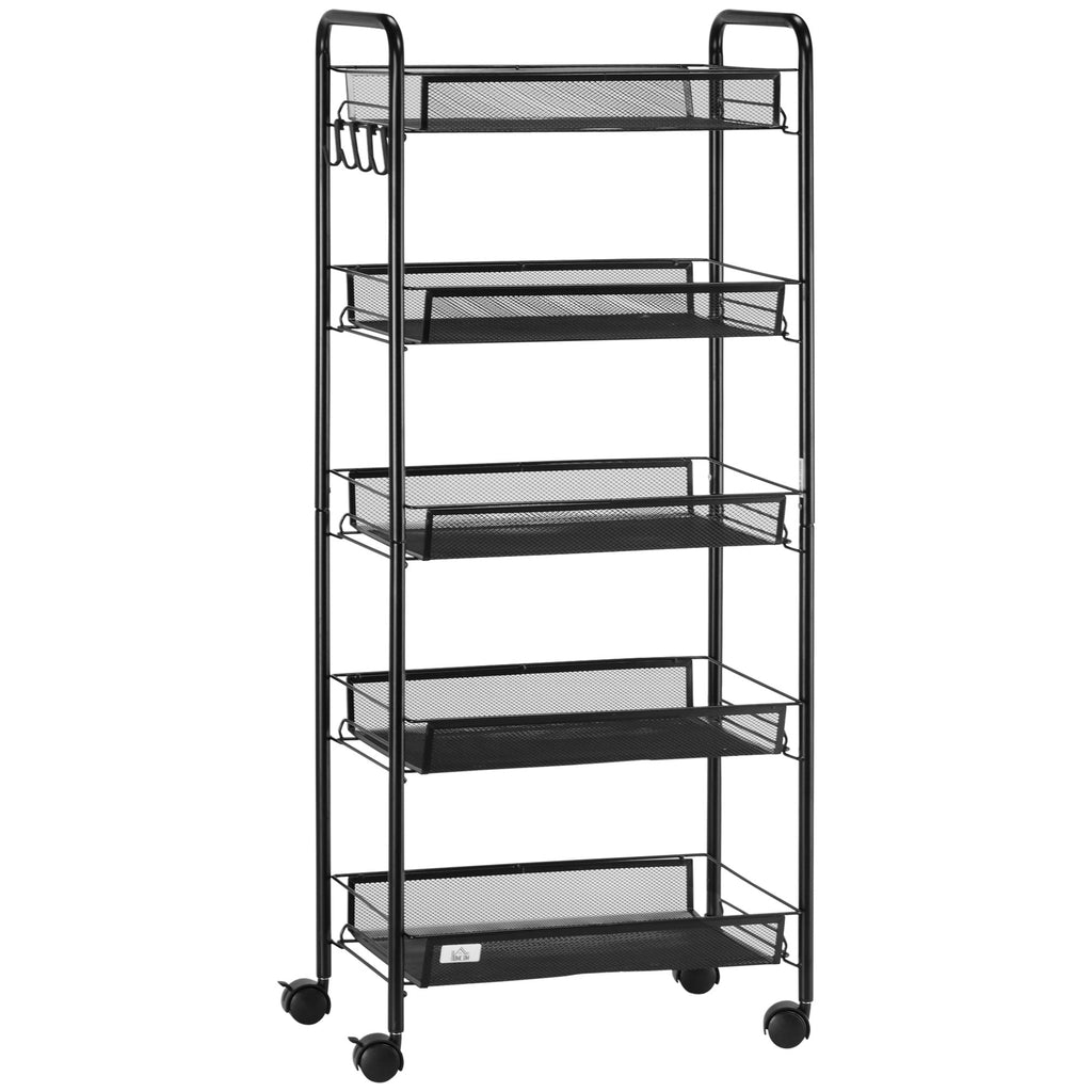 Easycomfort Carrello da Cucina Salvaspazio a 5 Livelli with Cestini a Rete in Acciaio, 45x26.5x106cm, black