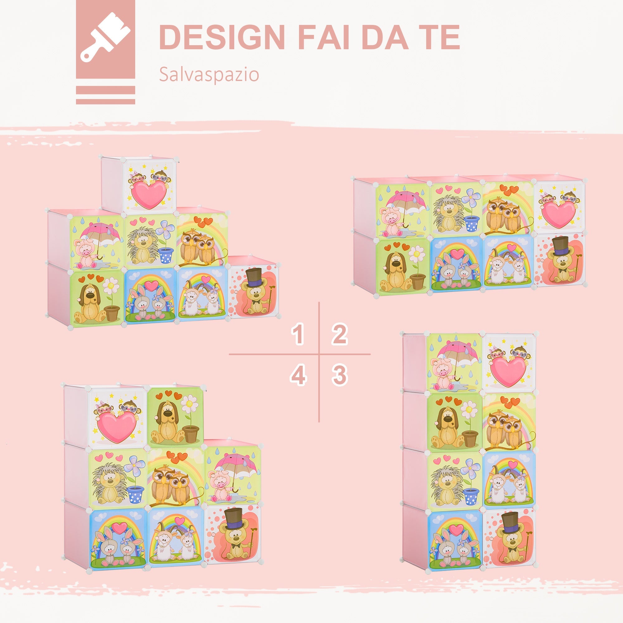Easycomfort Mobile Scarpiera Modulare Salvaspazio, 6 Cubi 35x45x35 cm in Acciaio e PP, 74x47x144 cm, Rosa
