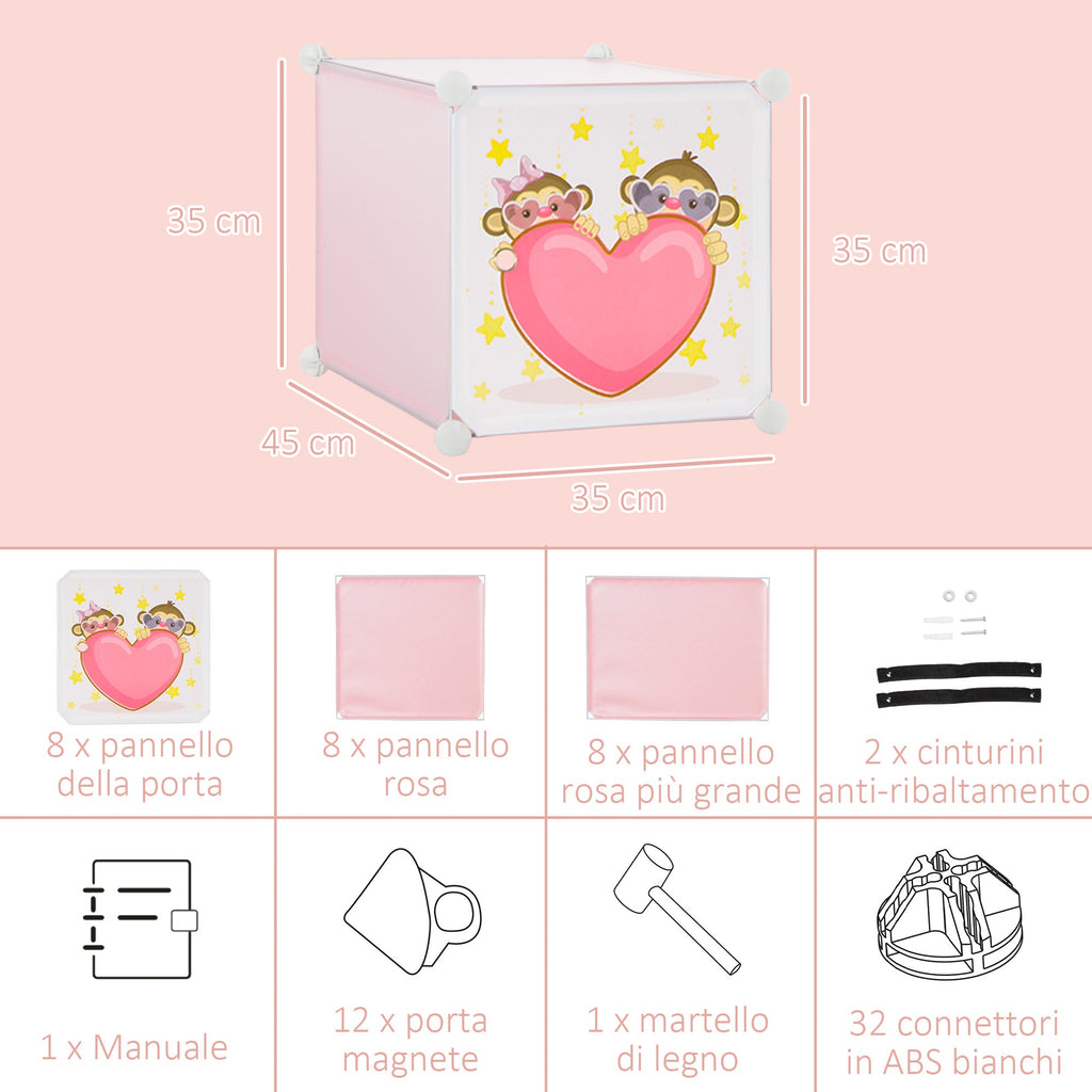 Easycomfort Mobile Scarpiera Modulare Salvaspazio, 6 Cubi 35x45x35 cm in Acciaio e PP, 74x47x144 cm, Rosa