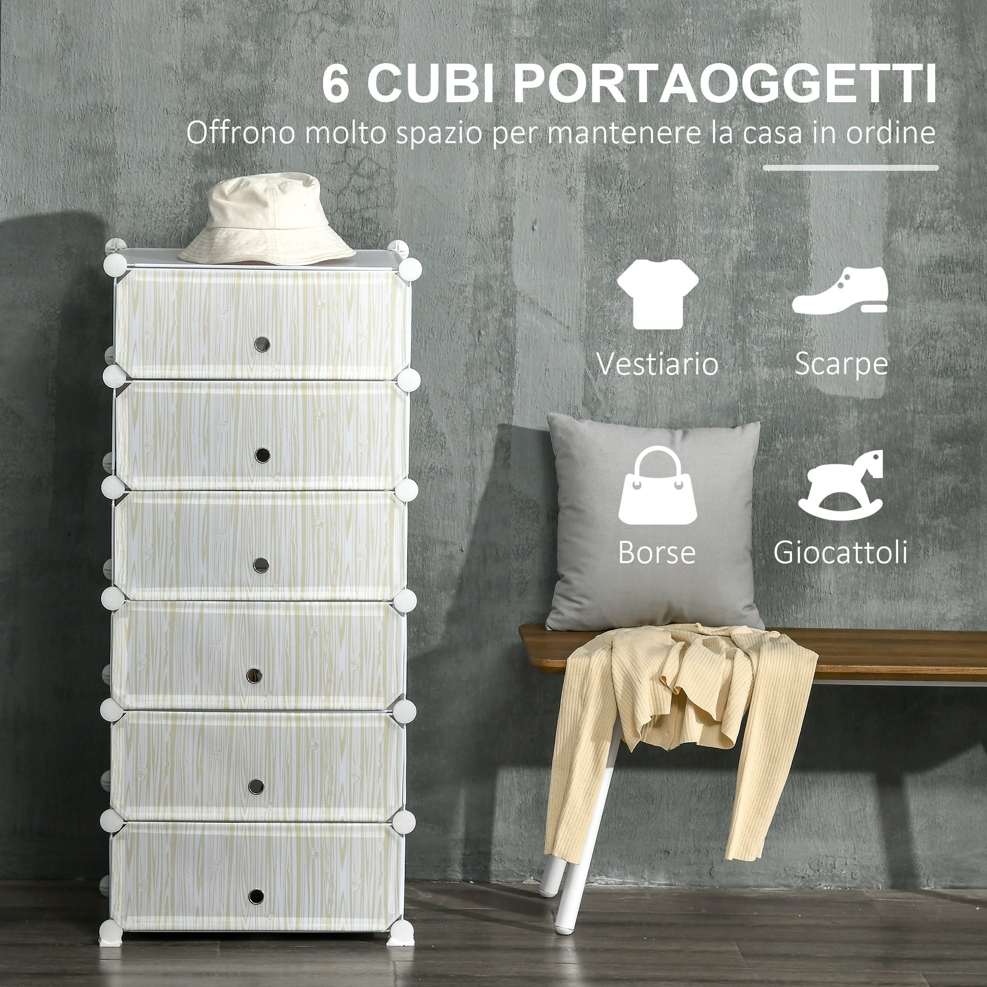 Easycomfort Mobile Scarpiera Modulare Salvaspazio, 6 Cubi 45x35x17 cm in Acciaio e PP, white