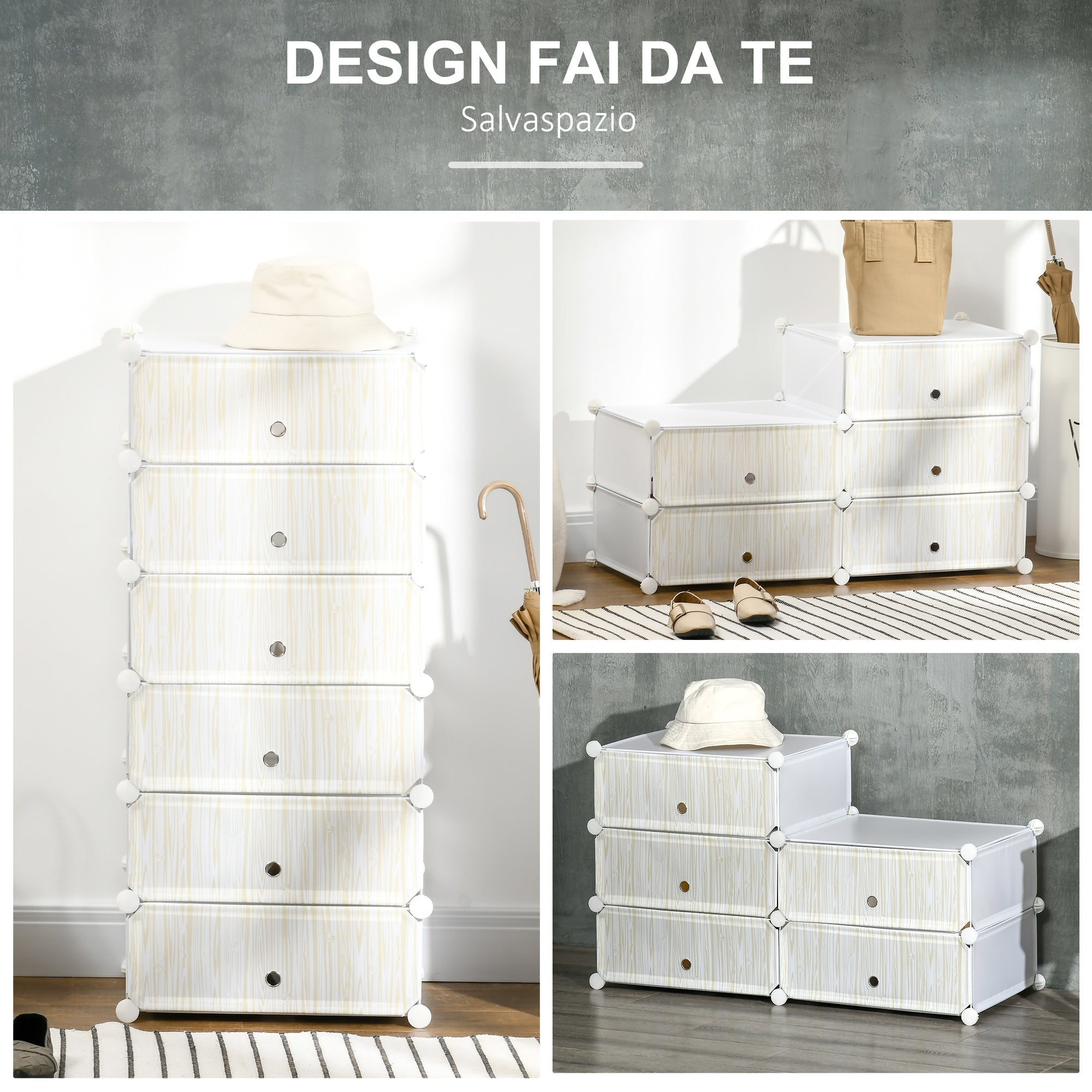 Easycomfort Mobile Scarpiera Modulare Salvaspazio, 6 Cubi 45x35x17 cm in Acciaio e PP, white