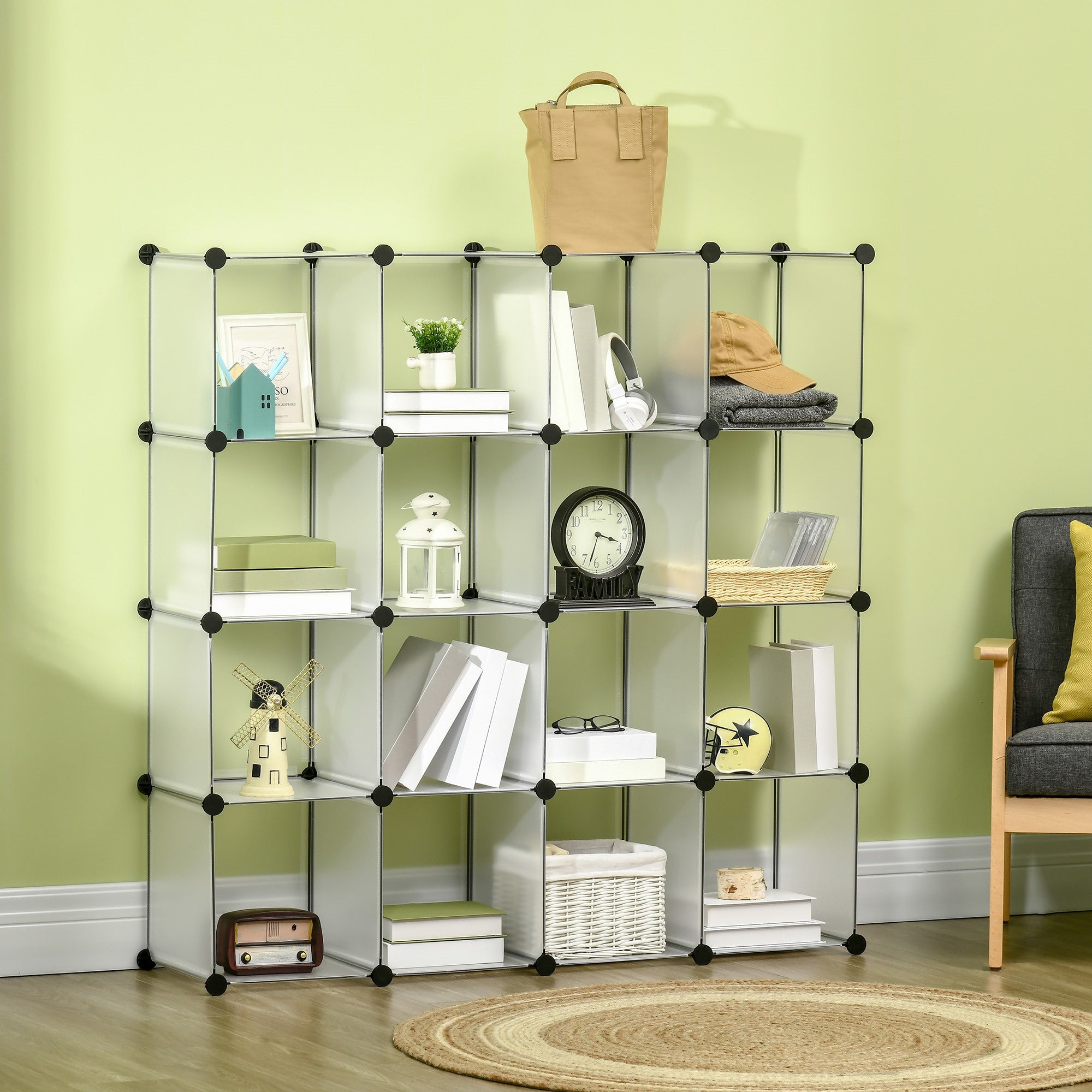 Easycomfort Mobile Scarpiera Modulare Salvaspazio, 16 Cubi 30x30x30 cm in Acciaio e PP, 125x32x125 cm, Trasparente