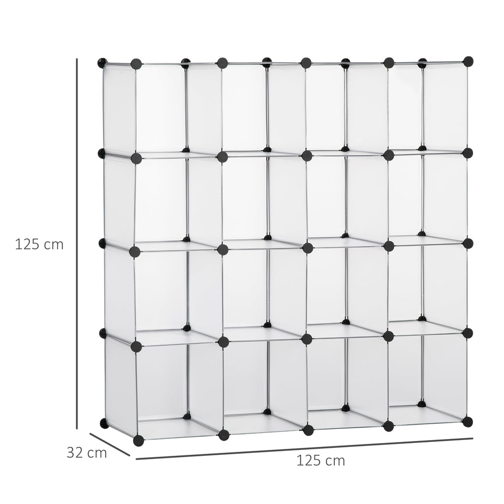 Easycomfort Mobile Scarpiera Modulare Salvaspazio, 16 Cubi 30x30x30 cm in Acciaio e PP, 125x32x125 cm, Trasparente
