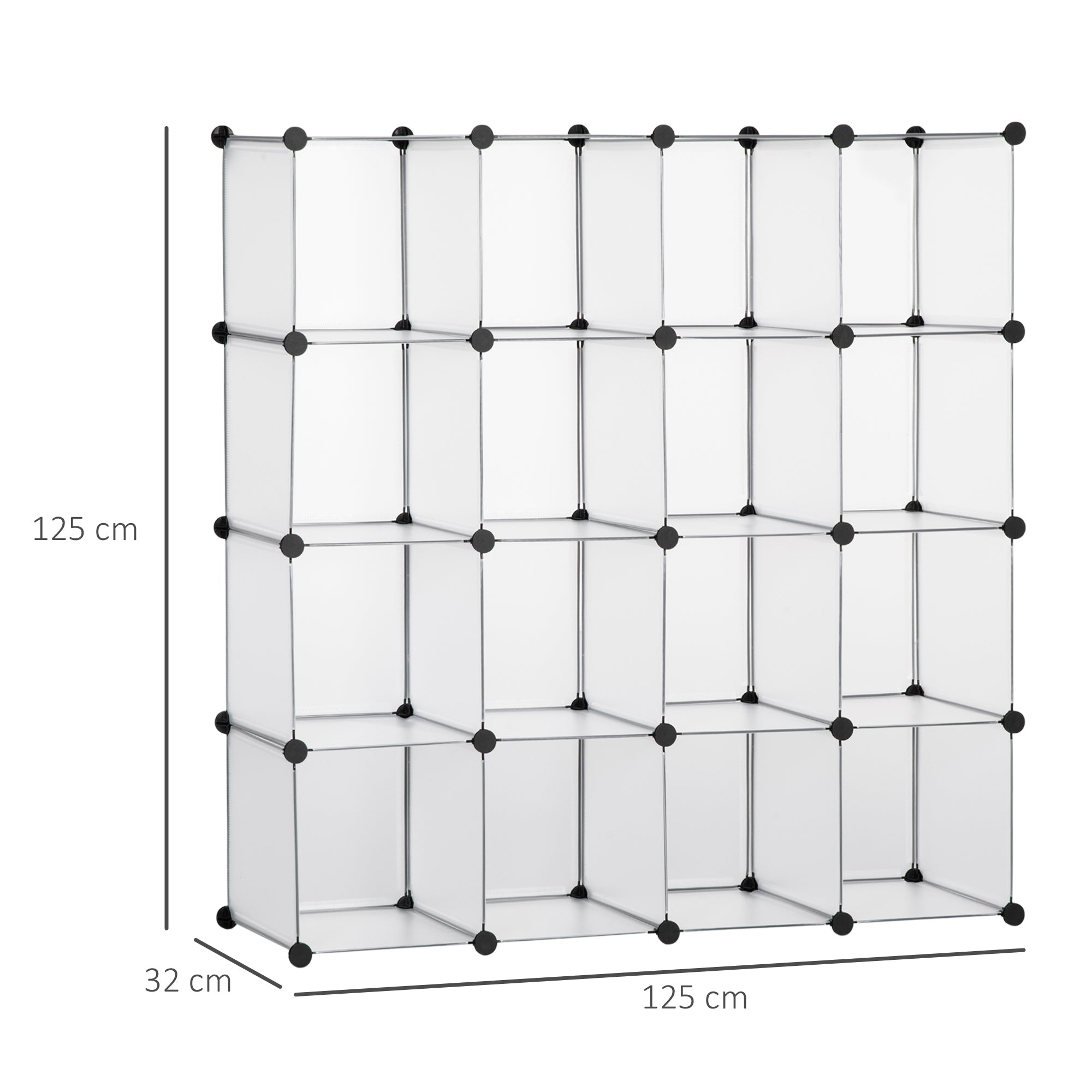 Easycomfort Mobile Scarpiera Modulare Salvaspazio, 16 Cubi 30x30x30 cm in Acciaio e PP, 125x32x125 cm, Trasparente