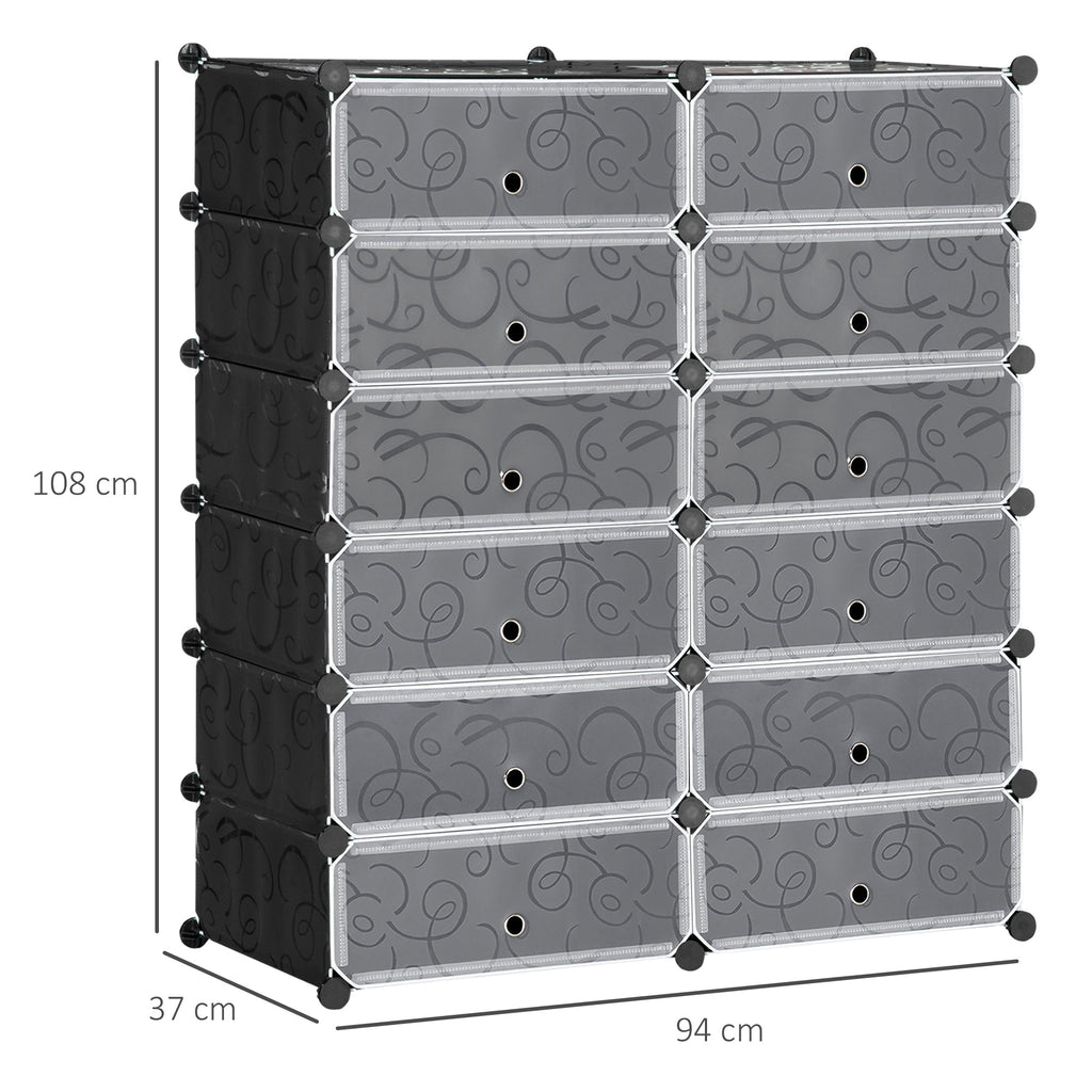 EasyComfort modulaire schoenenkast - 12 kubussen 45x35x16 cm, PP en staal, zwart/wit